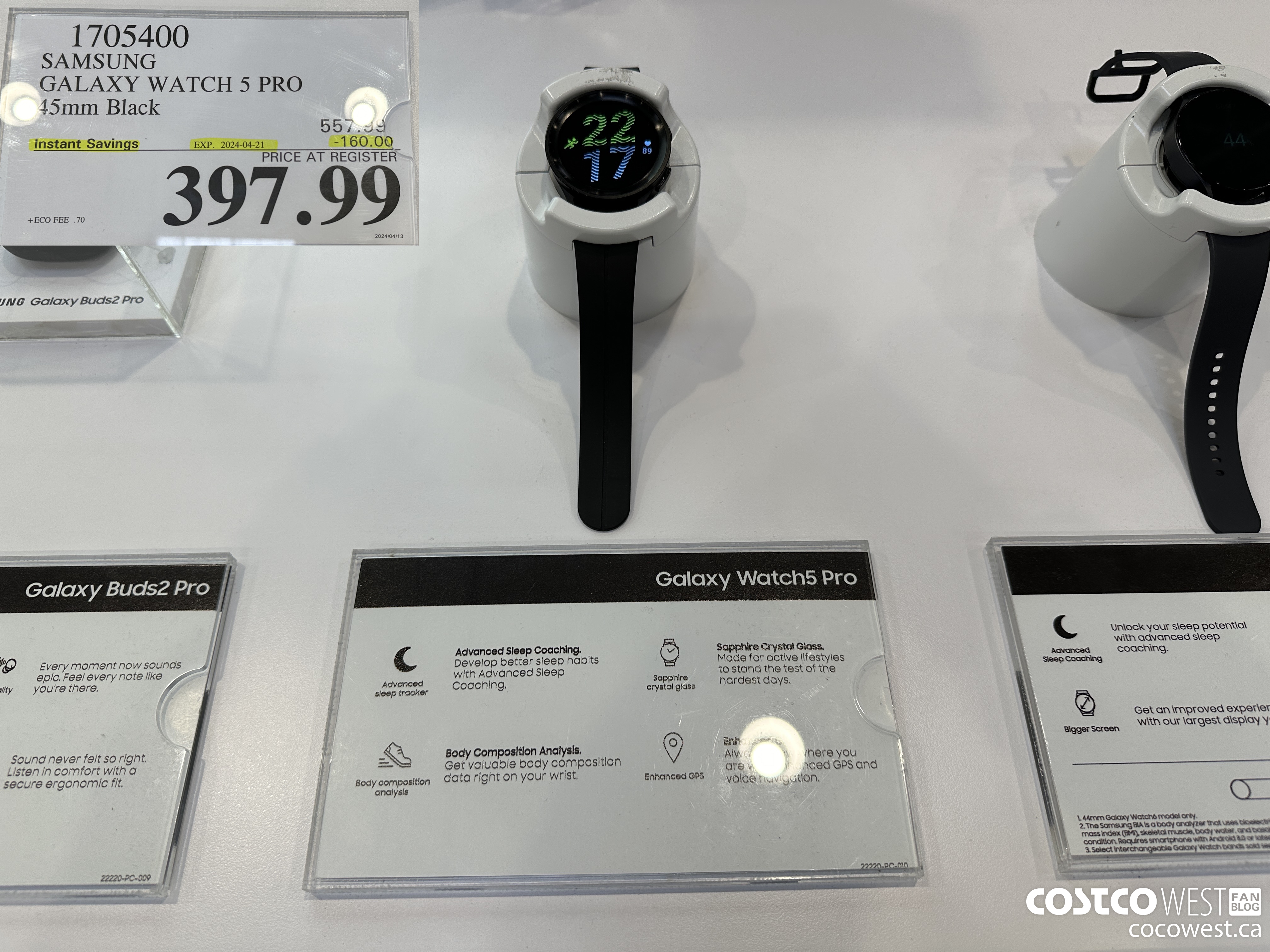 1705400 SAMSUNG GALAXY WATCH 5 PRO 45MM BLACK ($160.00 INSTANT SAVINGS EXPIRES ON 2024-04-21) $397.99