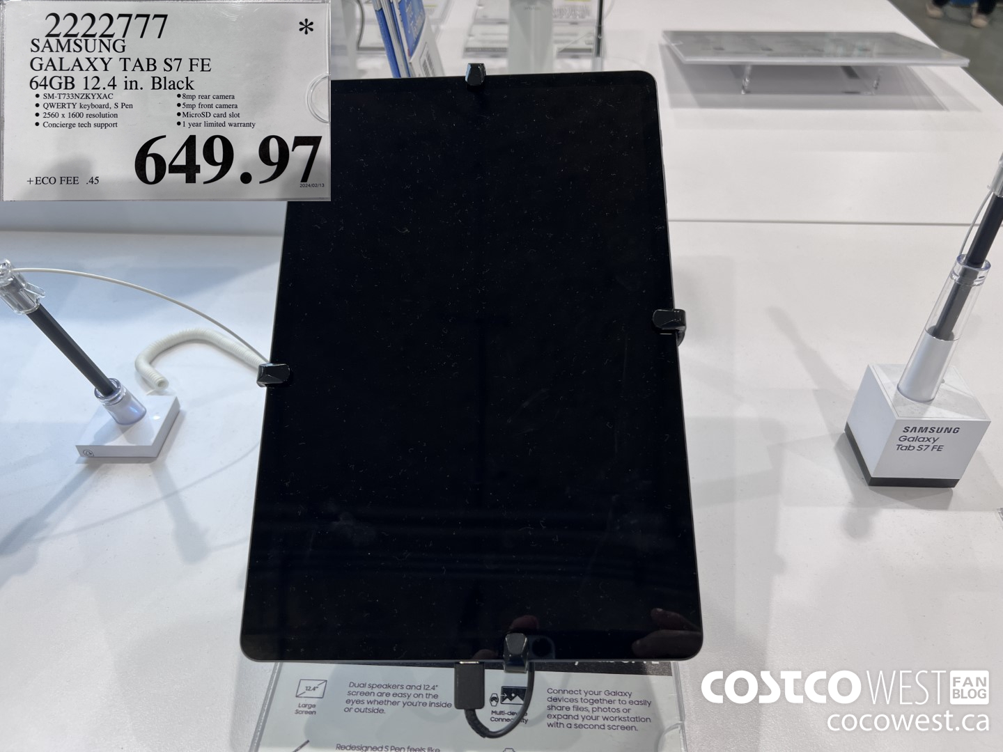 2222777 SAMSUNG TAB S7FE 64GB 12.4 IN. BLACK $649.97