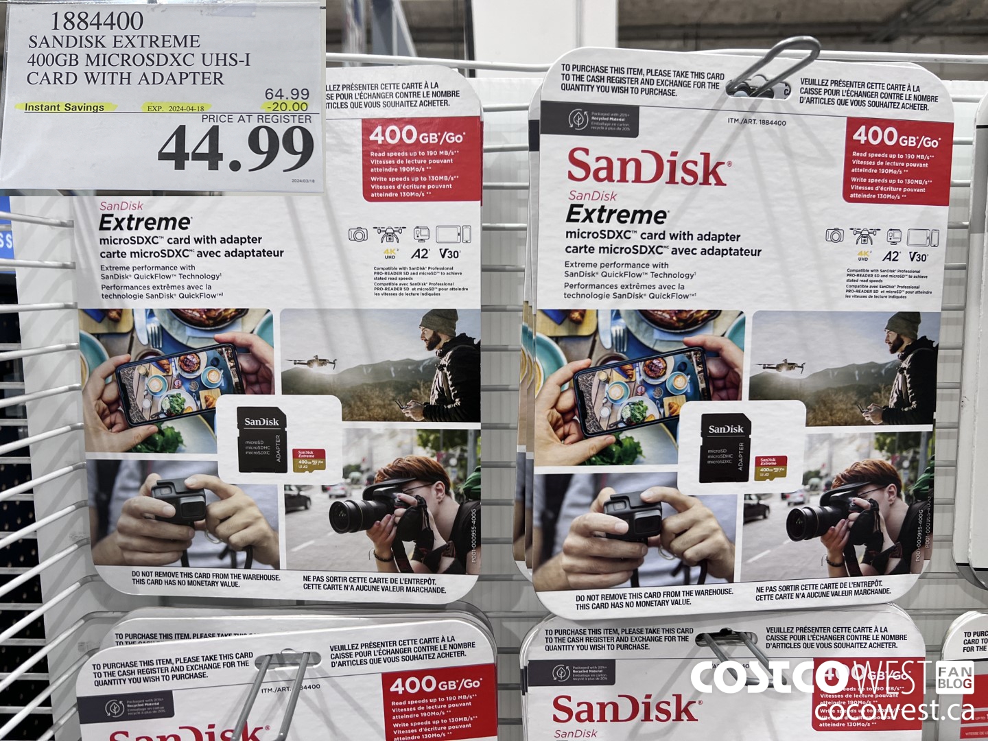 1884400 SANDISK EXTREME 400GB MICROSDXC UHS-I WITH ADAPTER ($20.00 INSTANT SAVINGS EXPIRES ON 2024-04-18) $44.99