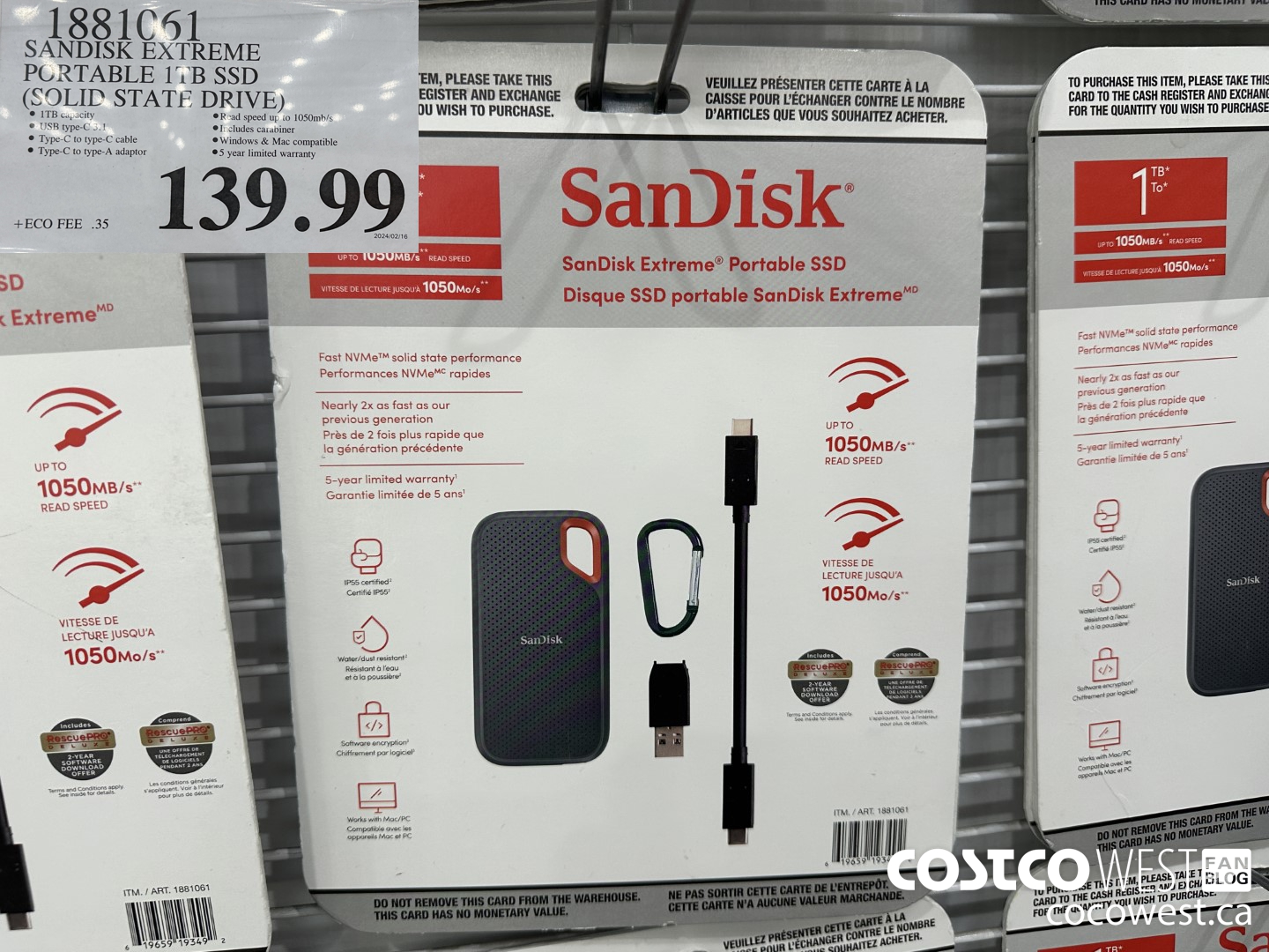 1881061 SANDISK EXTREME PORTABLE 1TB SOLID STATE DRIVE(SSD) $139.99