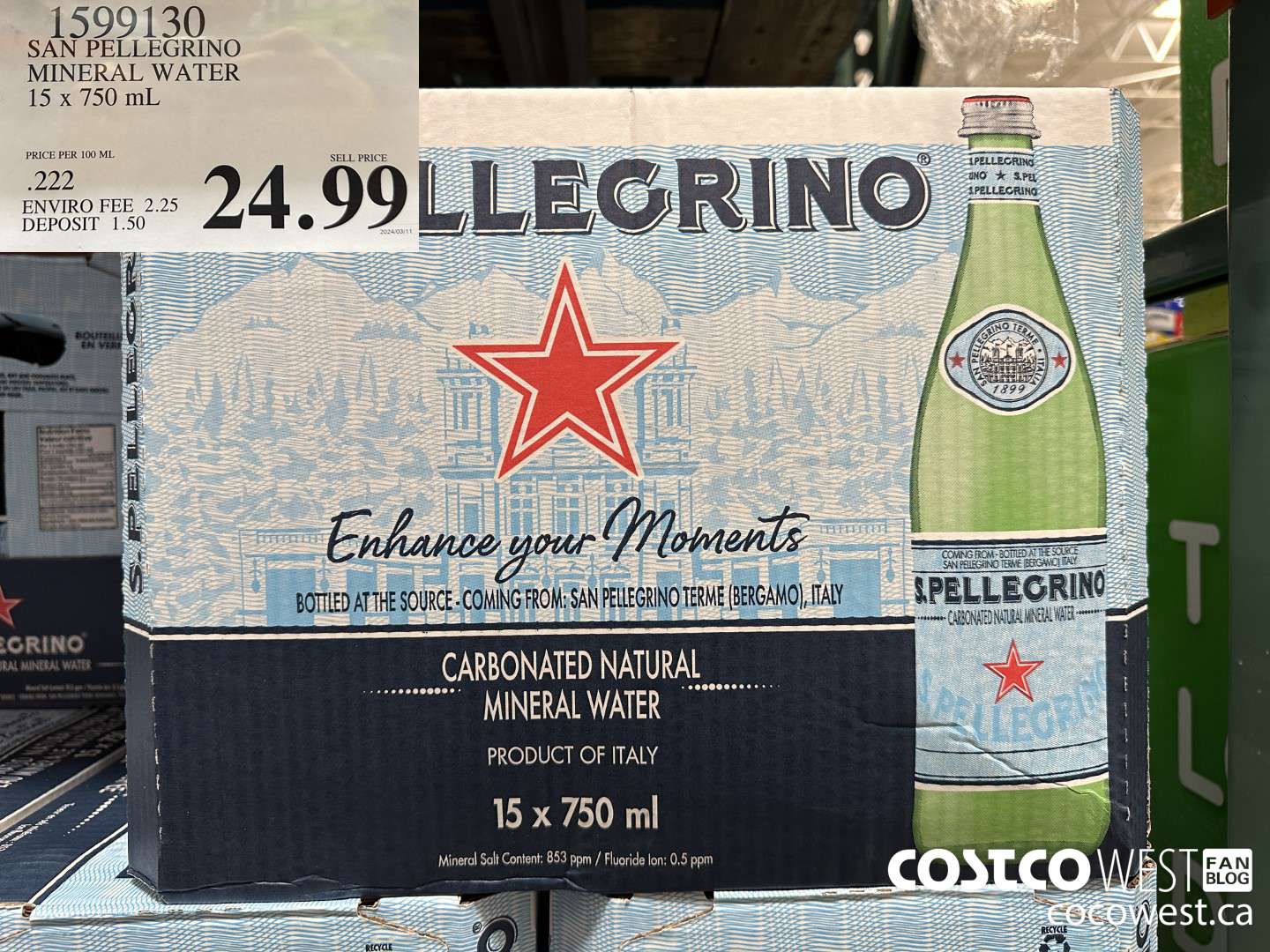 1599130 SAN PELLEGRINO MINERAL WATER 15 X 750ML $24.99