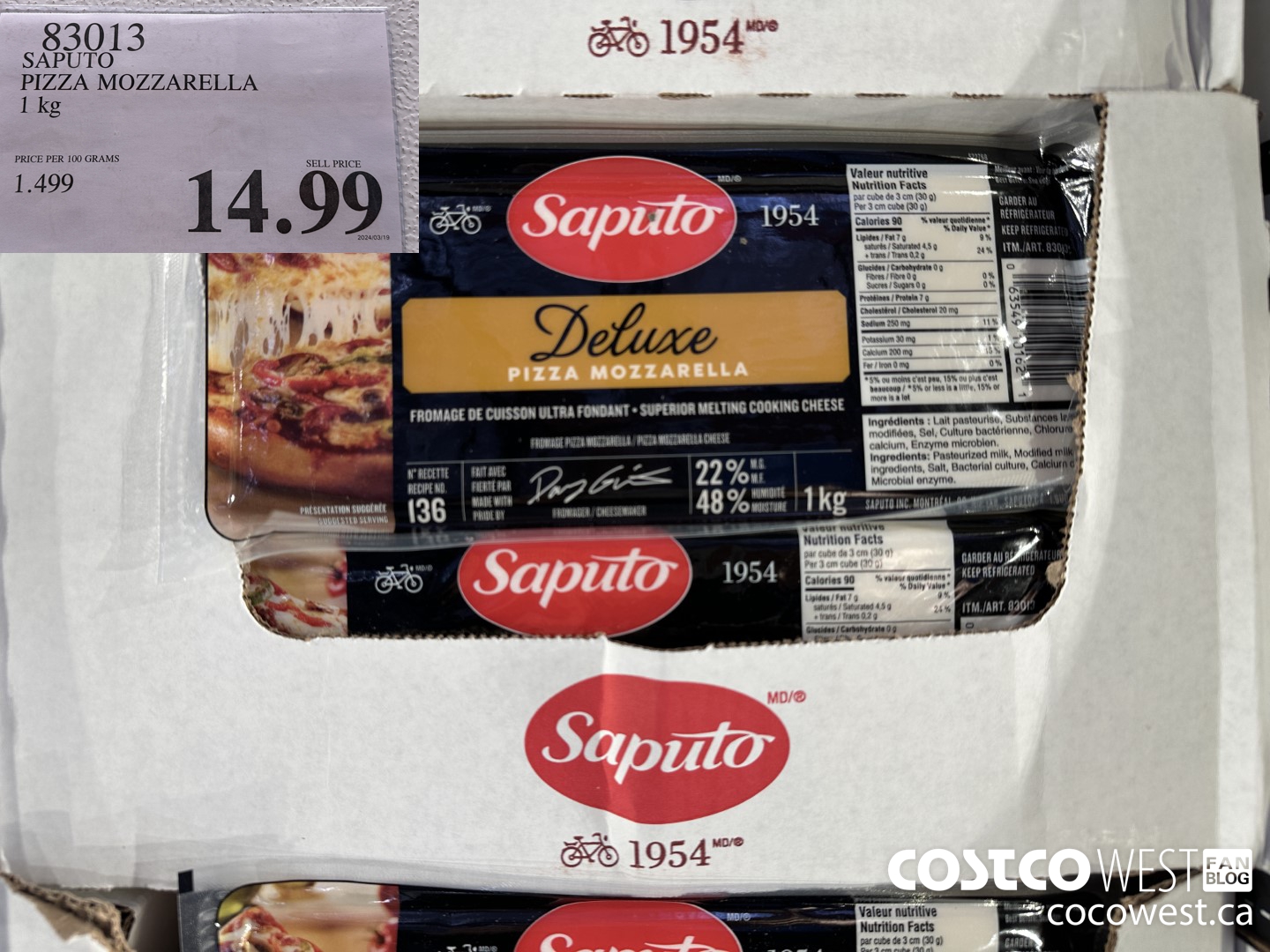 83013 SAPUTO PIZZA MOZZARELLA 1 kg $14.99