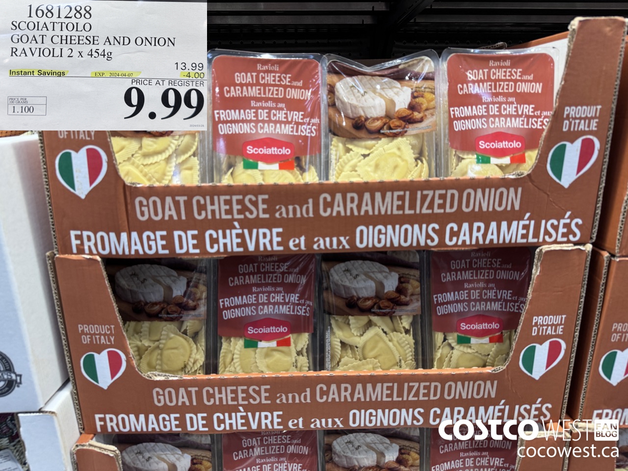 1681288 SCOIATTOLO GOAT CHEESE AND ONION RAVIOLI 2 X 454G ($4.00 INSTANT SAVINGS EXPIRES ON 2024-04-07) $9.99