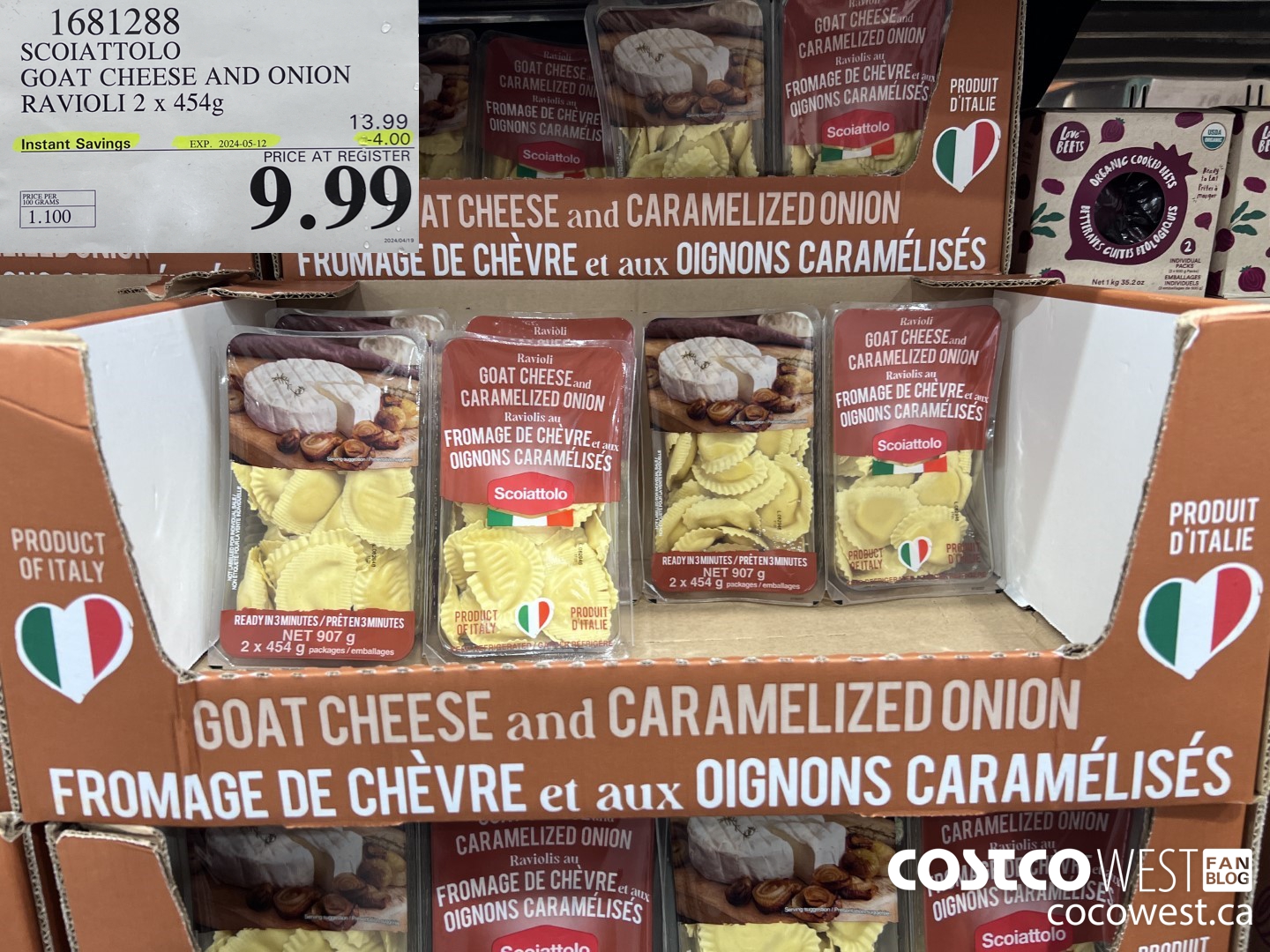 1681288 SCOIATTOLO GOAT CHEESE AND ONION RAVIOLI 2 X 454G ($4.00 INSTANT SAVINGS EXPIRES ON 2024-05-12) $9.99