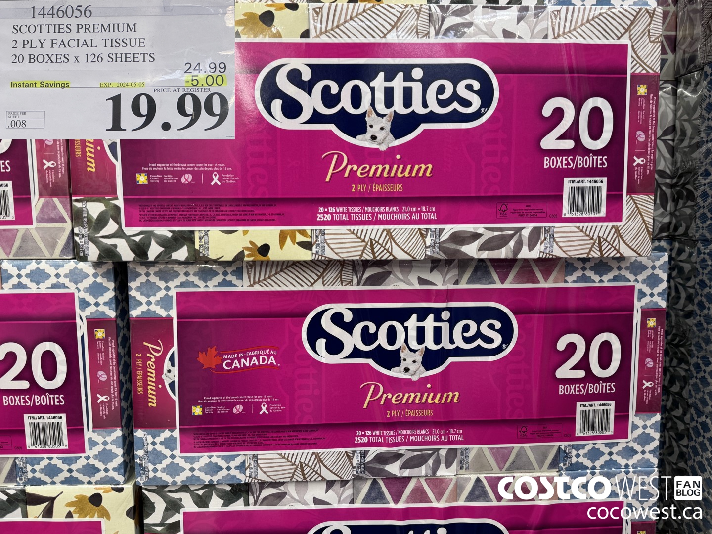1446056 SCOTTIES PREMIUM 2 PLY FACIAL TISSUE 20 BOXES x 126 SHEETS ($5.00 INSTANT SAVINGS EXPIRES ON 2024-05-05) $19.99