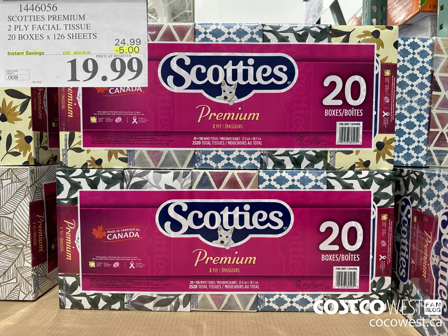 1446056 SCOTTIES PREMIUM 2 PLY FACIAL TISSUE 20 BOXES x 126 SHEETS ($5.00 INSTANT SAVINGS EXPIRES ON 2024-05-05) $19.99