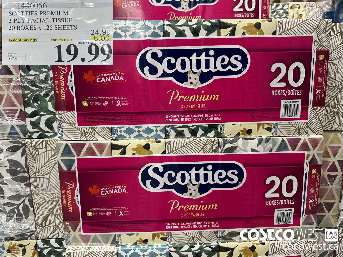 1446056 SCOTTIES PREMIUM 2 PLY FACIAL TISSUE 20 BOXES x 126 SHEETS ($5.00 INSTANT SAVINGS EXPIRES ON 2024-05-05) $19.99
