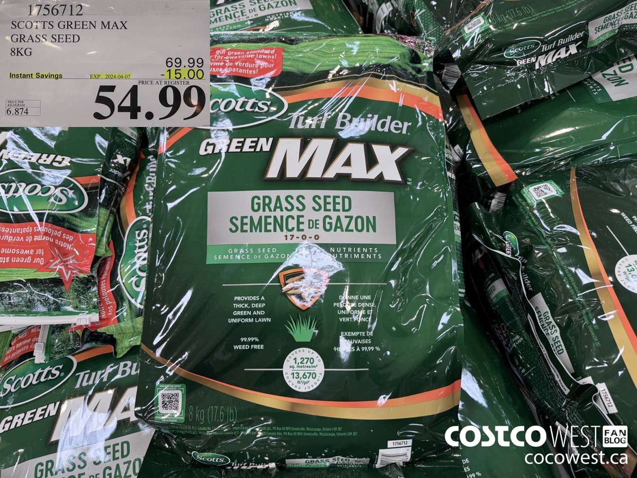 1756712 SCOTTS GREEN MAX GRASS SEED 8KG ($15.00 INSTANT SAVINGS EXPIRES ON 2024-04-07) $54.99