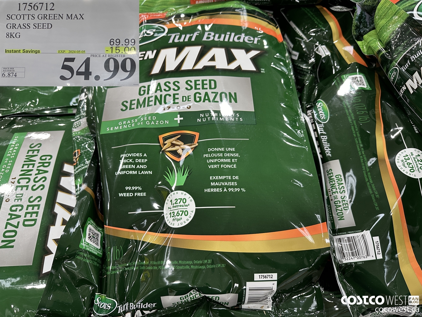 1756712 SCOTTS GREEN MAX GRASS SEED 8KG ($15.00 INSTANT SAVINGS EXPIRES ON 2024-05-05) $54.99