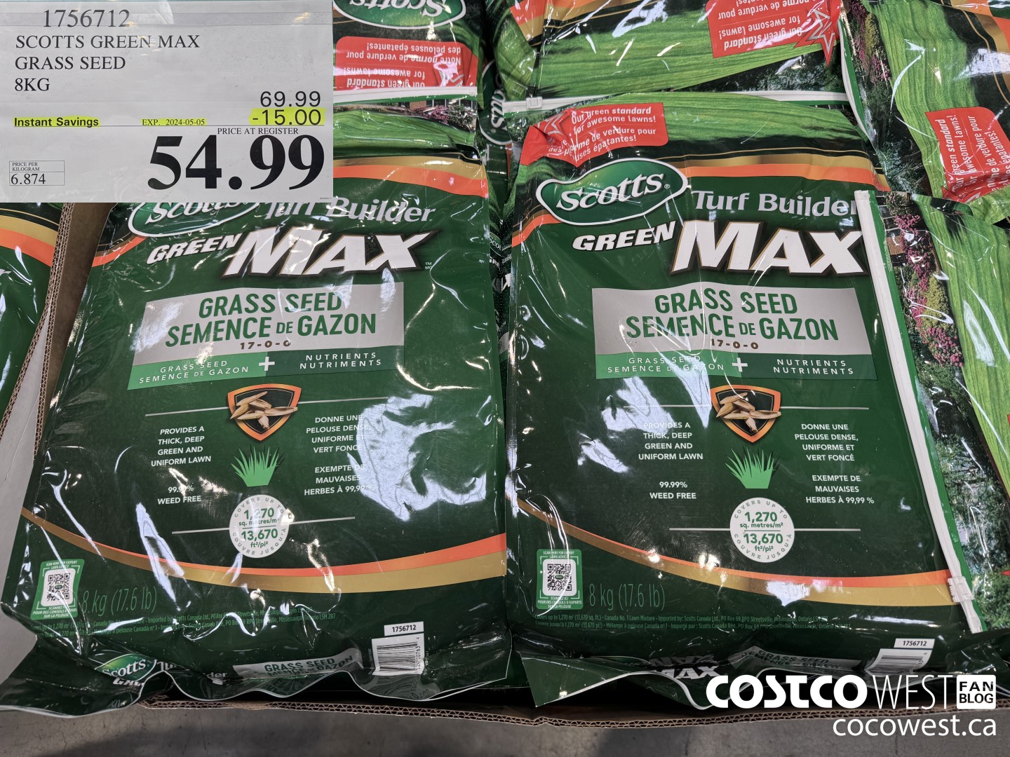 1756712 SCOTTS GREEN MAX GRASS SEED 8KG ($15.00 INSTANT SAVINGS EXPIRES ON 2024-05-05) $54.99