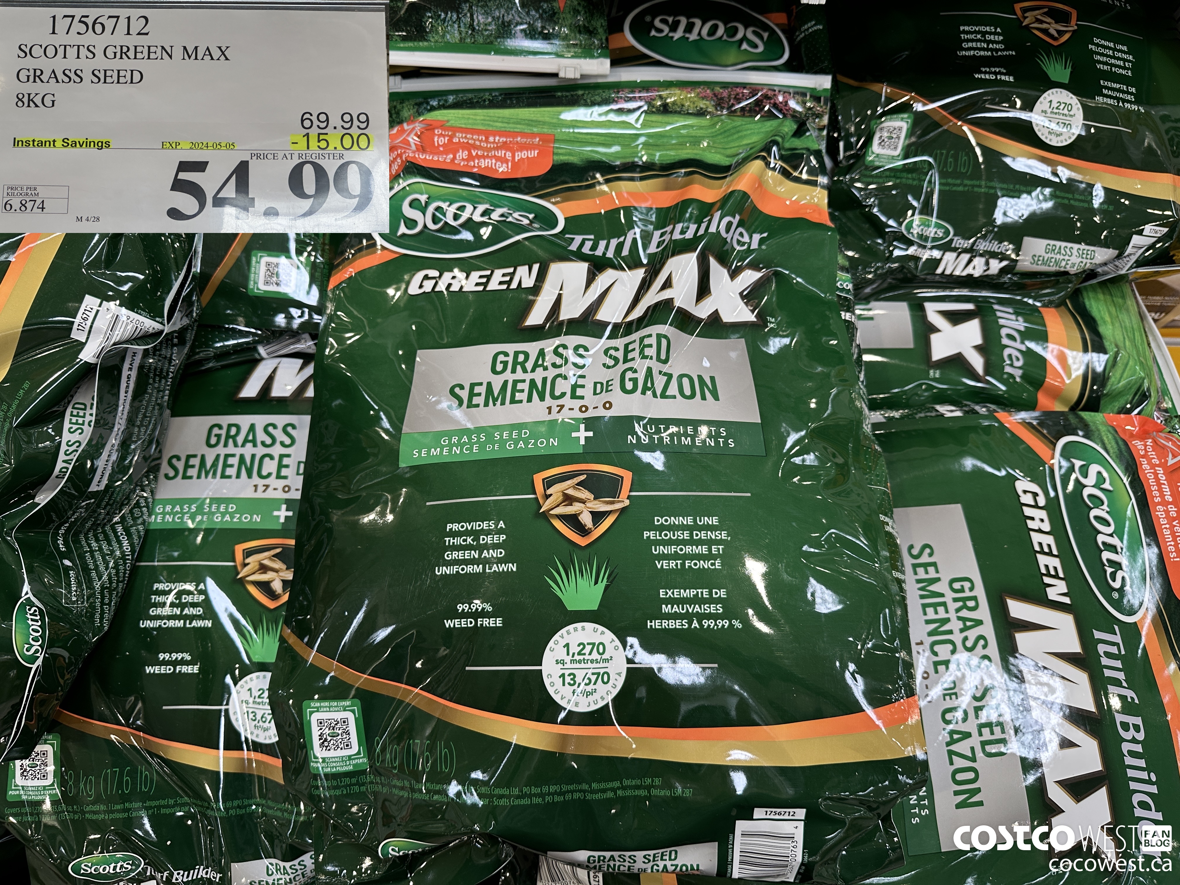 1756712 SCOTTS GREEN MAX GRASS SEED 8KG ($15.00 INSTANT SAVINGS EXPIRES ON 2024-05-05) $54.99