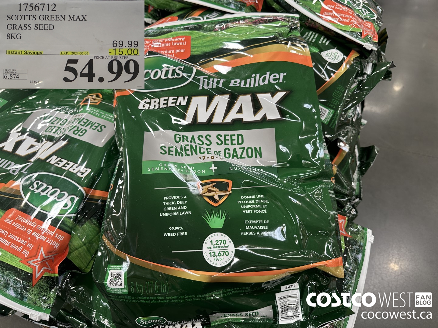 1756712 SCOTTS GREEN MAX GRASS SEED 8KG ($15.00 INSTANT SAVINGS EXPIRES ON 2024-05-05) $54.99
