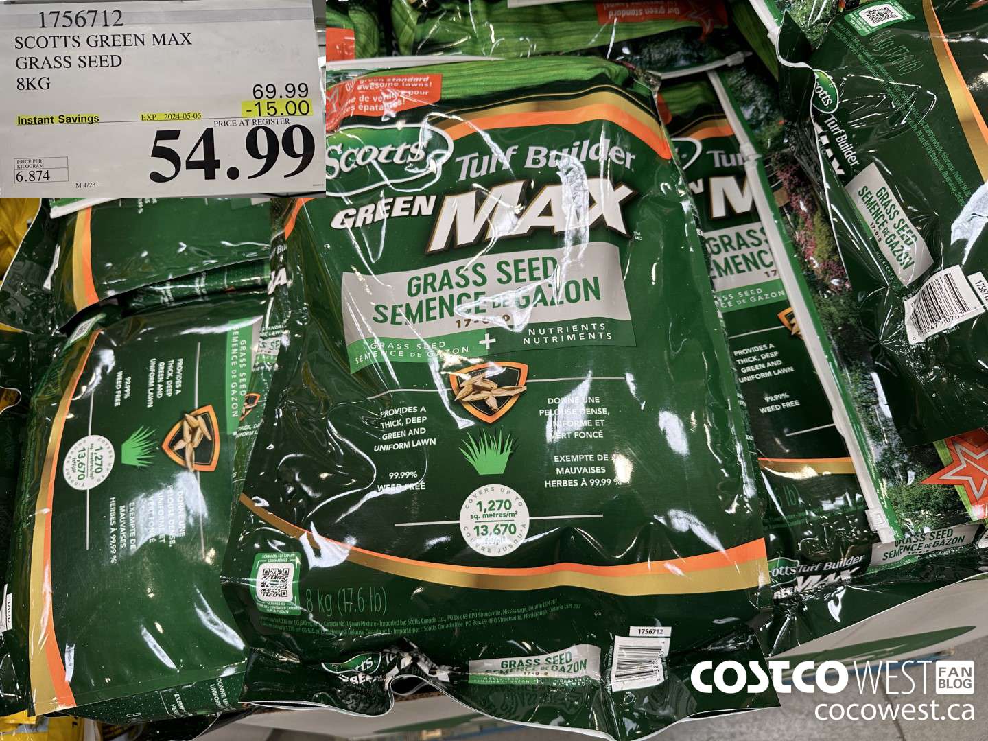 1756712 SCOTTS GREEN MAX GRASS SEED 8KG ($15.00 INSTANT SAVINGS EXPIRES ON 2024-05-05) $54.99