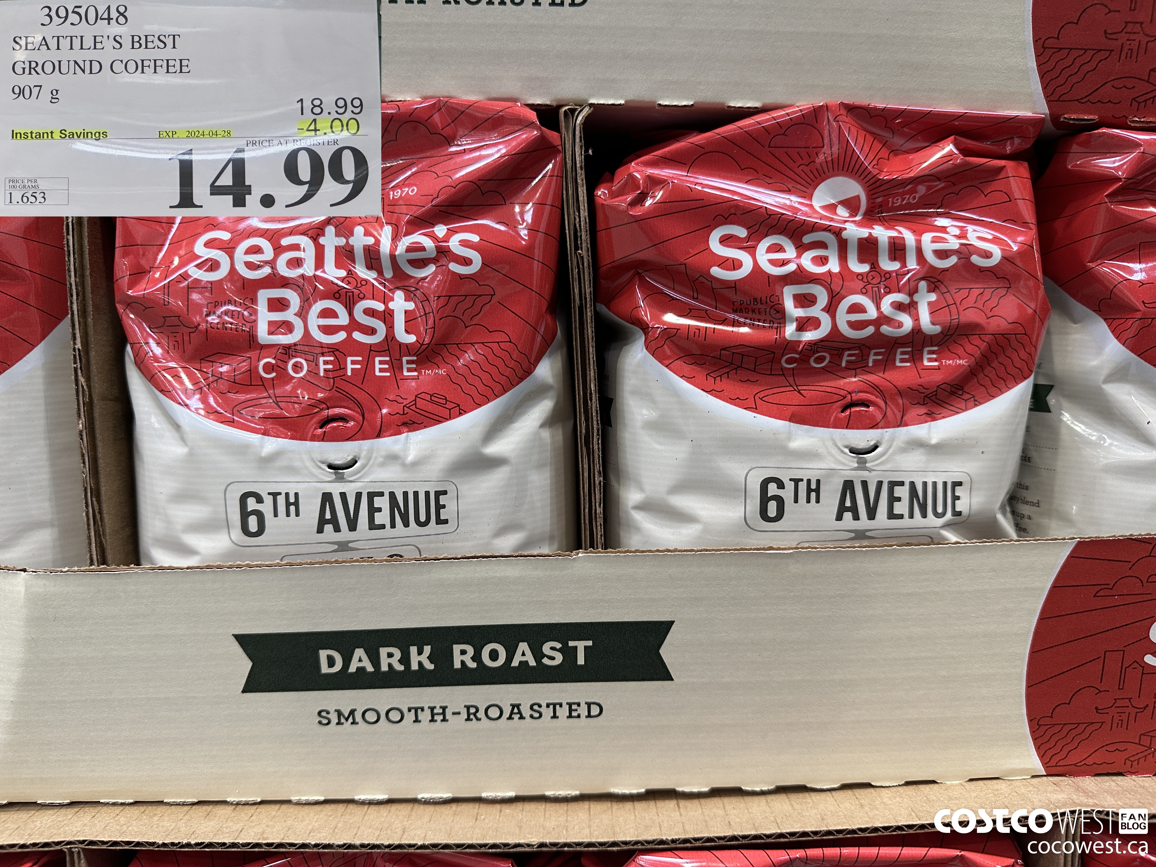 395048 SEATTLE'S BEST GROUND COFFEE 907 G ($4.00 INSTANT SAVINGS EXPIRES ON 2024-04-28) $14.99
