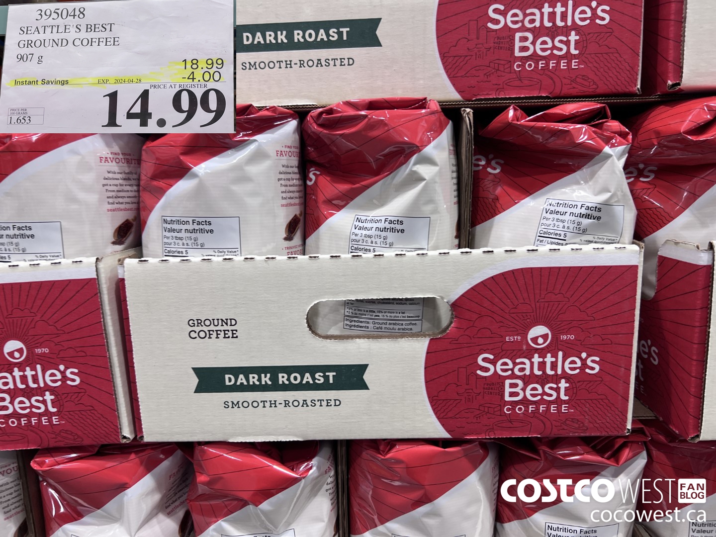 395048 SEATTLE'S BEST GROUND COFFEE 907 G ($4.00 INSTANT SAVINGS EXPIRES ON 2024-04-28) $14.99