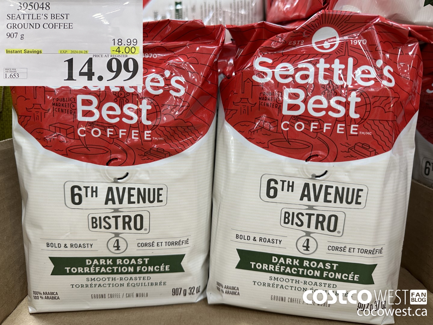 395048 SEATTLE'S BEST GROUND COFFEE 907 G ($4.00 INSTANT SAVINGS EXPIRES ON 2024-04-28) $14.99