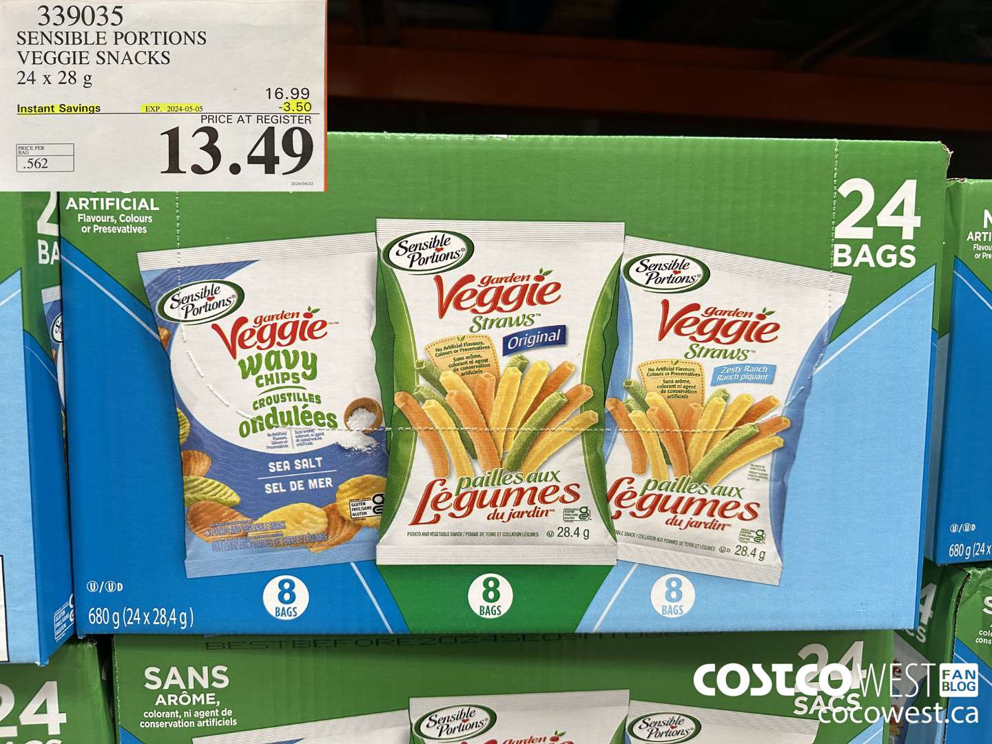 339035 SENSIBLE PORTIONS VEGGIE SNACKS 24 x 28 g ($3.50 INSTANT SAVINGS EXPIRES ON 2024-05-05) $13.49