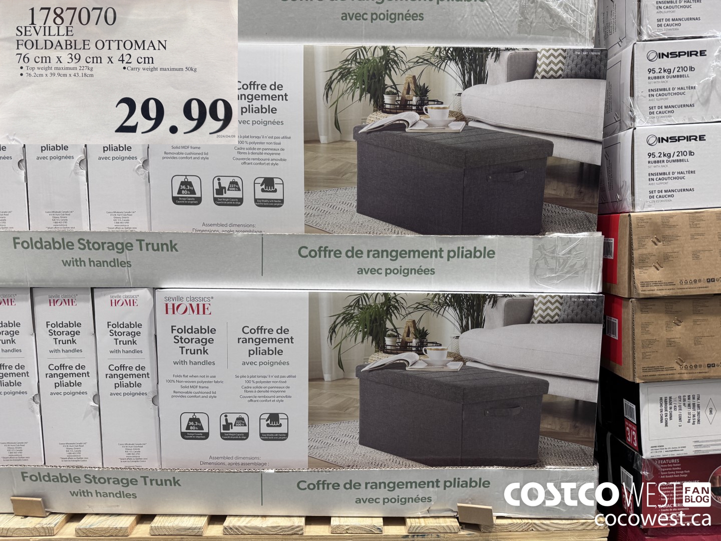 1787070 SEVILLE FOLDABLE OTTOMAN 76 cm x 39 cm x 42 cm $29.99