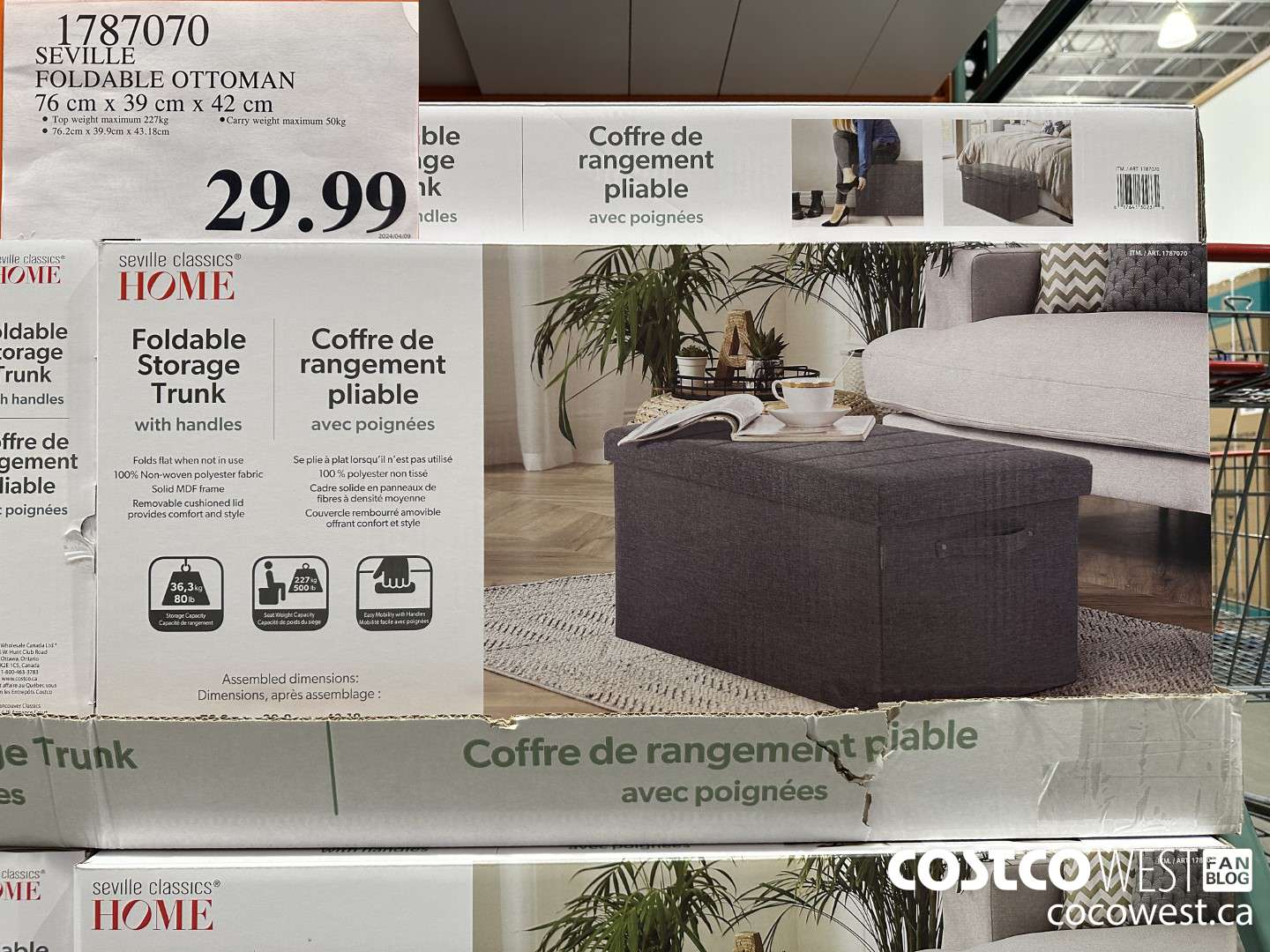1787070 SEVILLE FOLDABLE OTTOMAN 76 cm x 39 cm x 42 cm $29.99