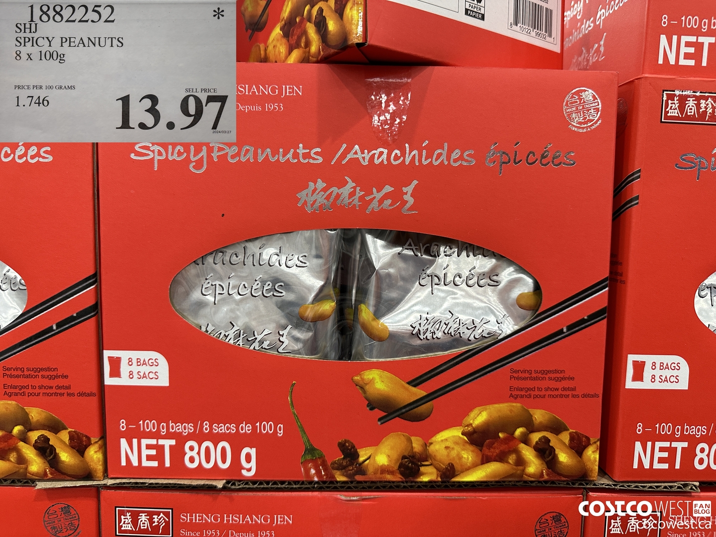 1882252 SHJ SPICY PEANUTS 8 X 100G $13.97
