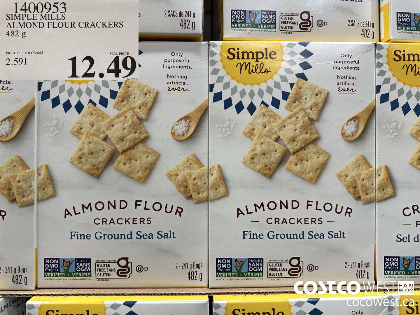 1400953 SIMPLE MILLS ALMOND FLOUR CRACKERS 482 g $12.49