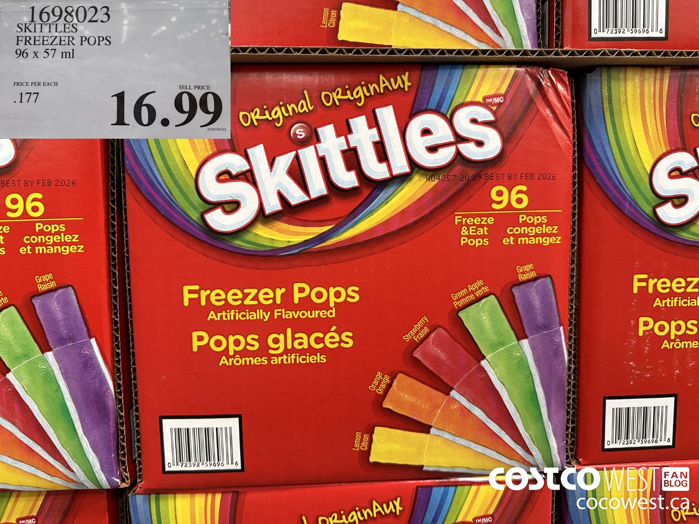 1698023 SKITTLES FREEZER POPS 96 x 57 ml $16.99