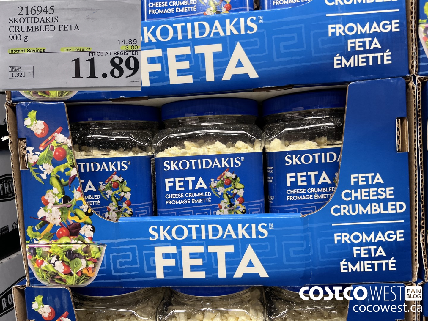 216945 SKOTIDAKIS CRUMBLED FETA 900 g ($3.00 INSTANT SAVINGS EXPIRES ON 2024-04-07) $11.89