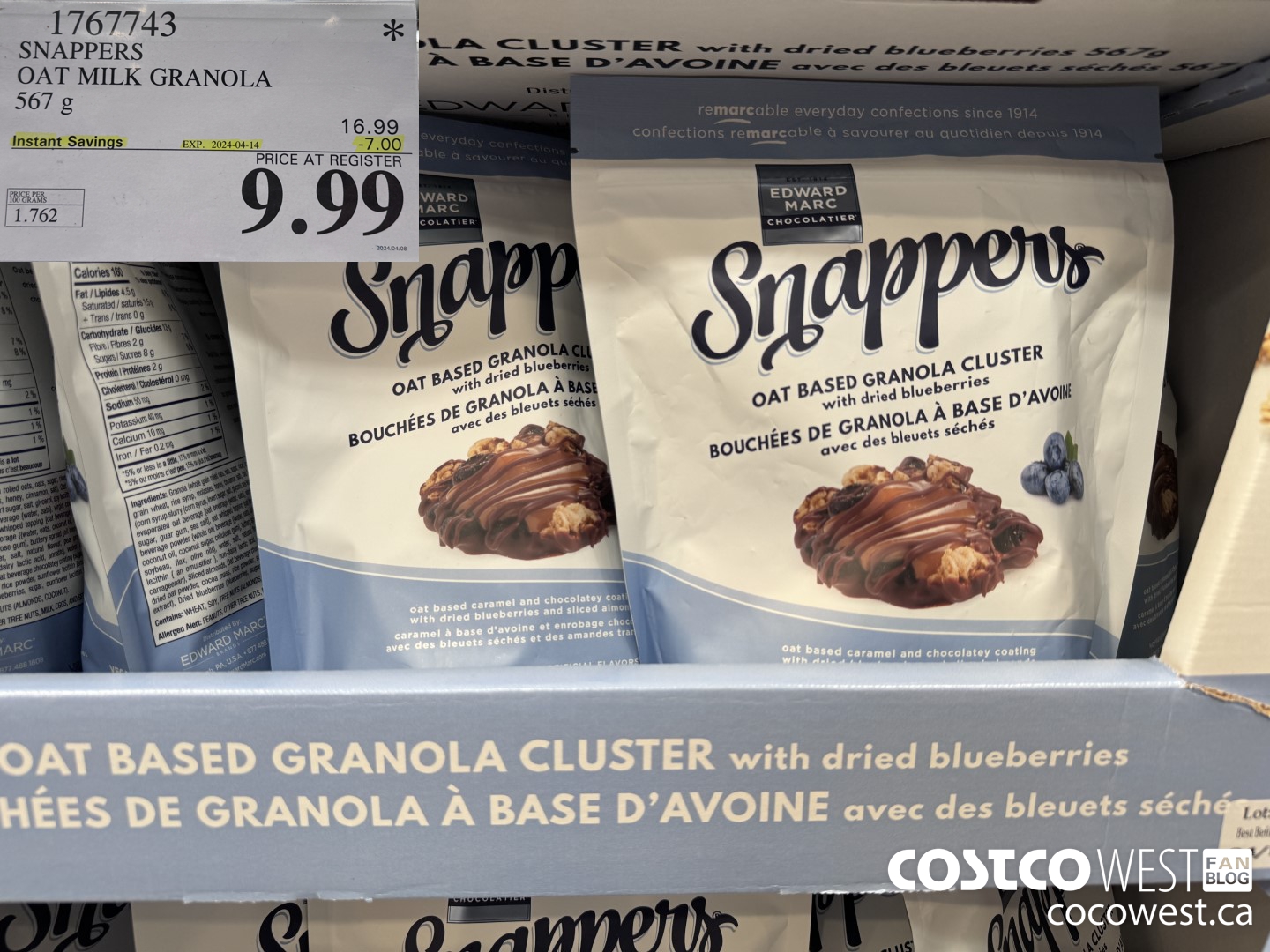 1767743 SNAPPERS OAT MILK GRANOLA 567G ($7.00 INSTANT SAVINGS EXPIRES ON 2024-04-14) $9.99