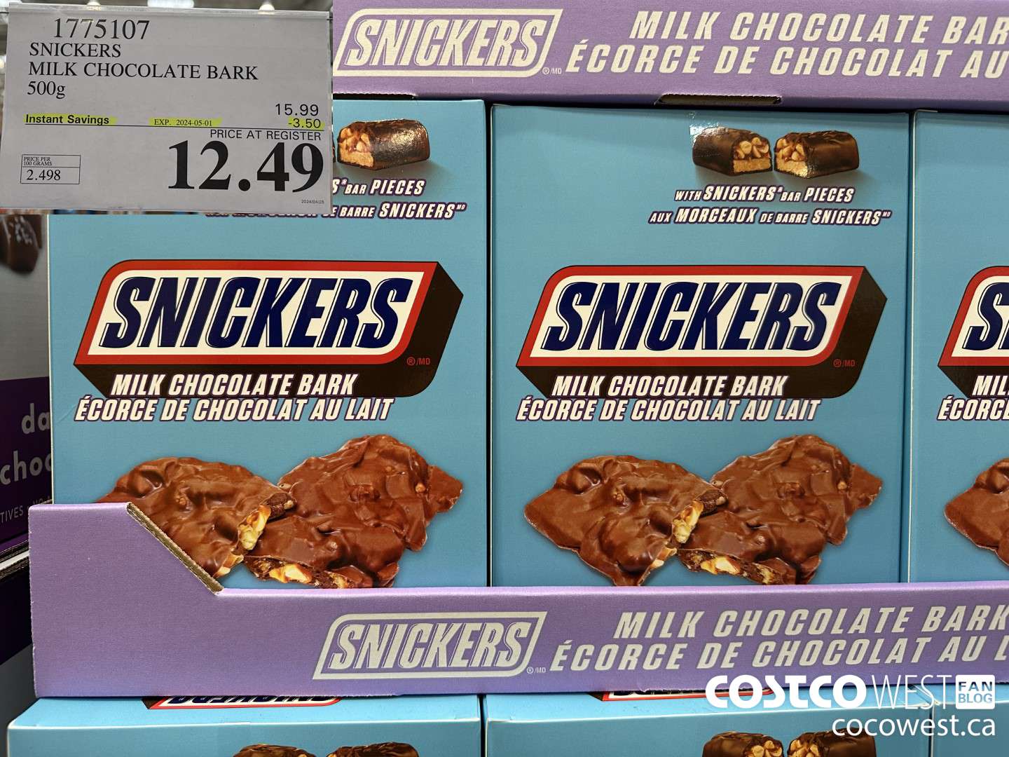 1775107 SNICKERS MILK CHOCOLATE BARK 500G ($3.50 INSTANT SAVINGS EXPIRES ON 2024-05-01) $12.49