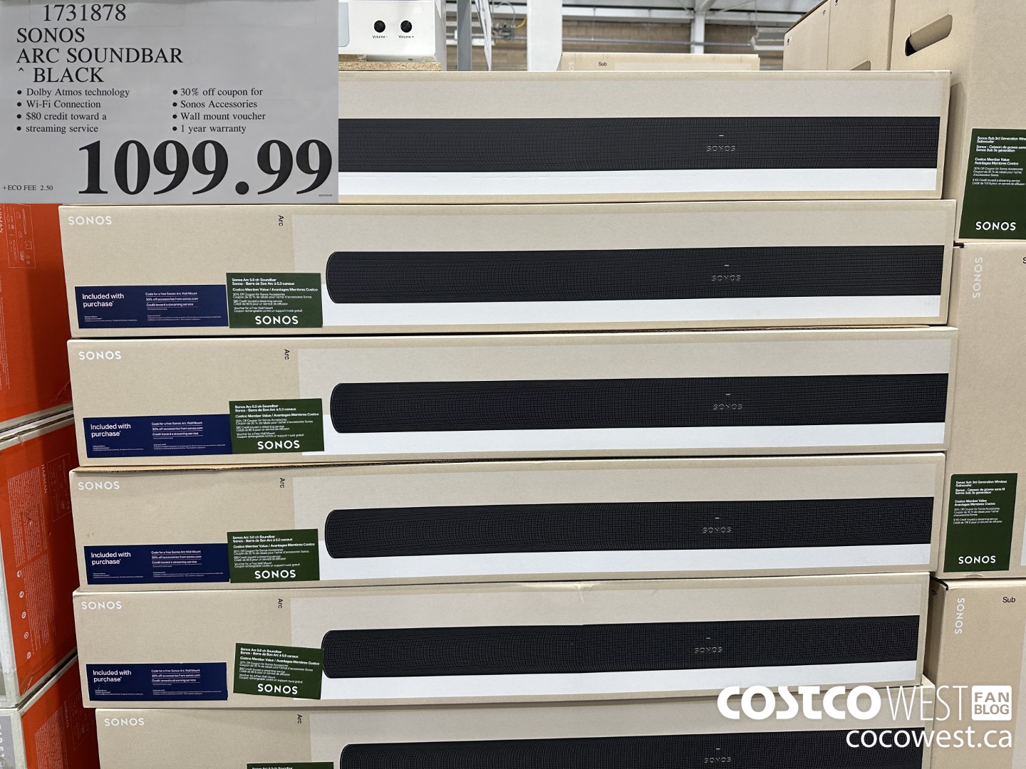 1731878 SONOS ARC SOUNDBAR W/DOLBY ATMOS $1099.99