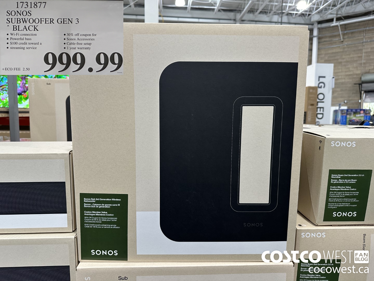 1731877 SONOS SUB (GEN 3) WIRELESS SUBWOOFER $999.99