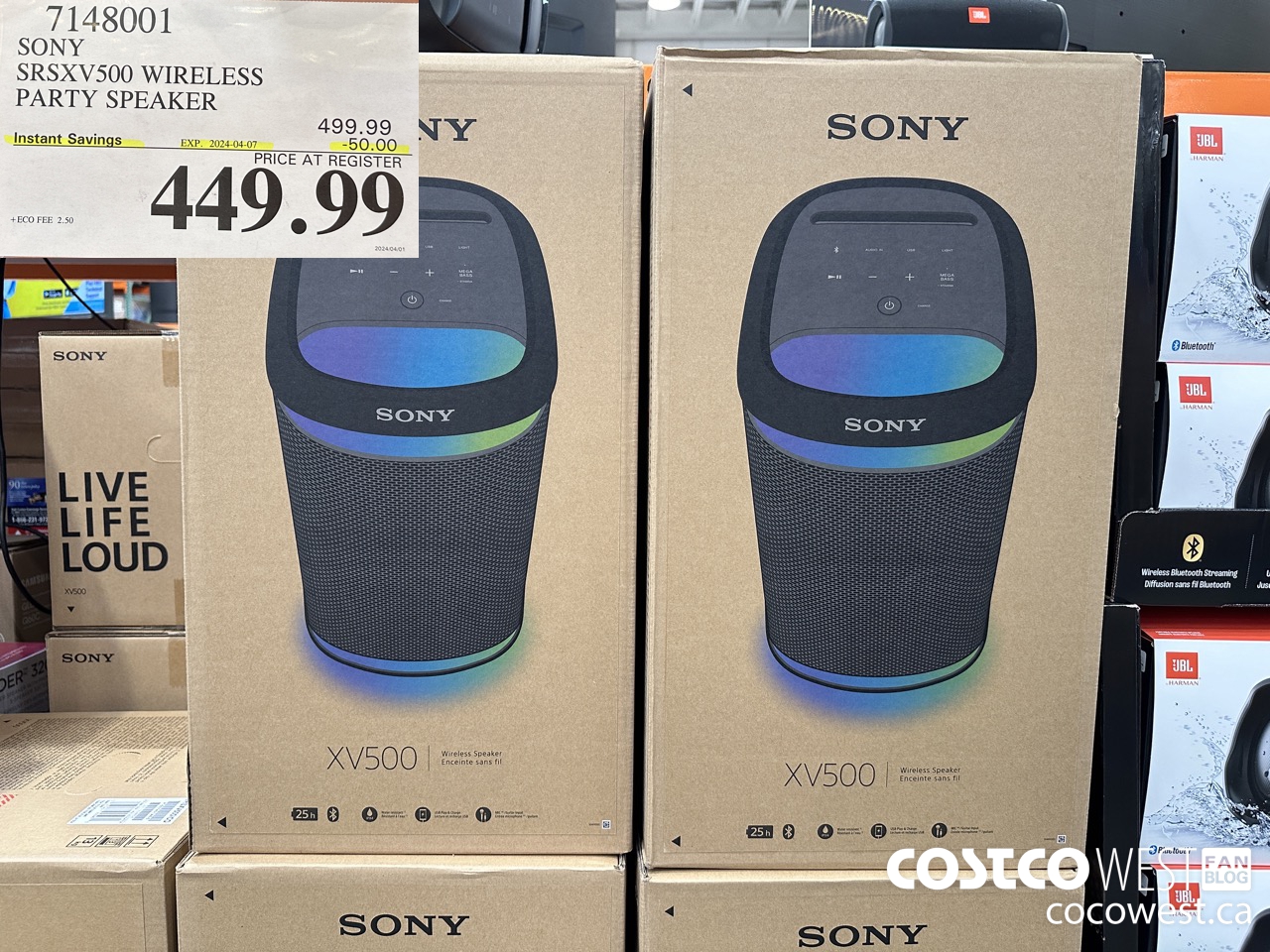 7148001 SONY SRSXV500 WIRELESS PARTY SPEAKER ($50.00 INSTANT SAVINGS EXPIRES ON 2024-04-07) $449.99