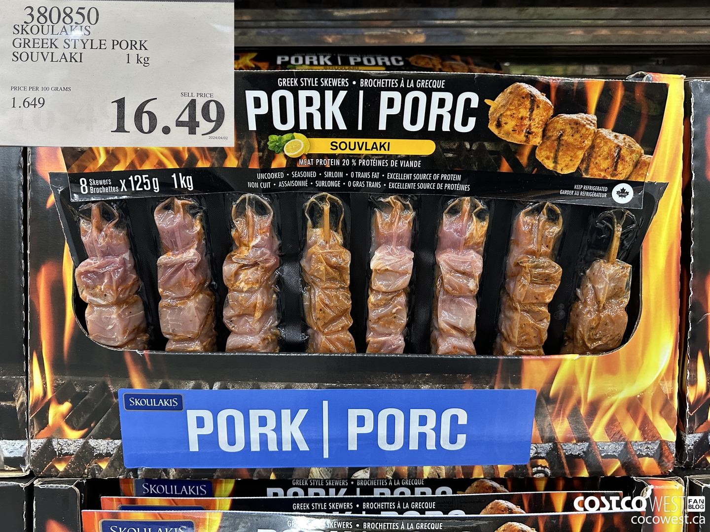 380850 SOUKLAKIS GREEK STYLE PORK SOUVLAKI 1KG $16.49