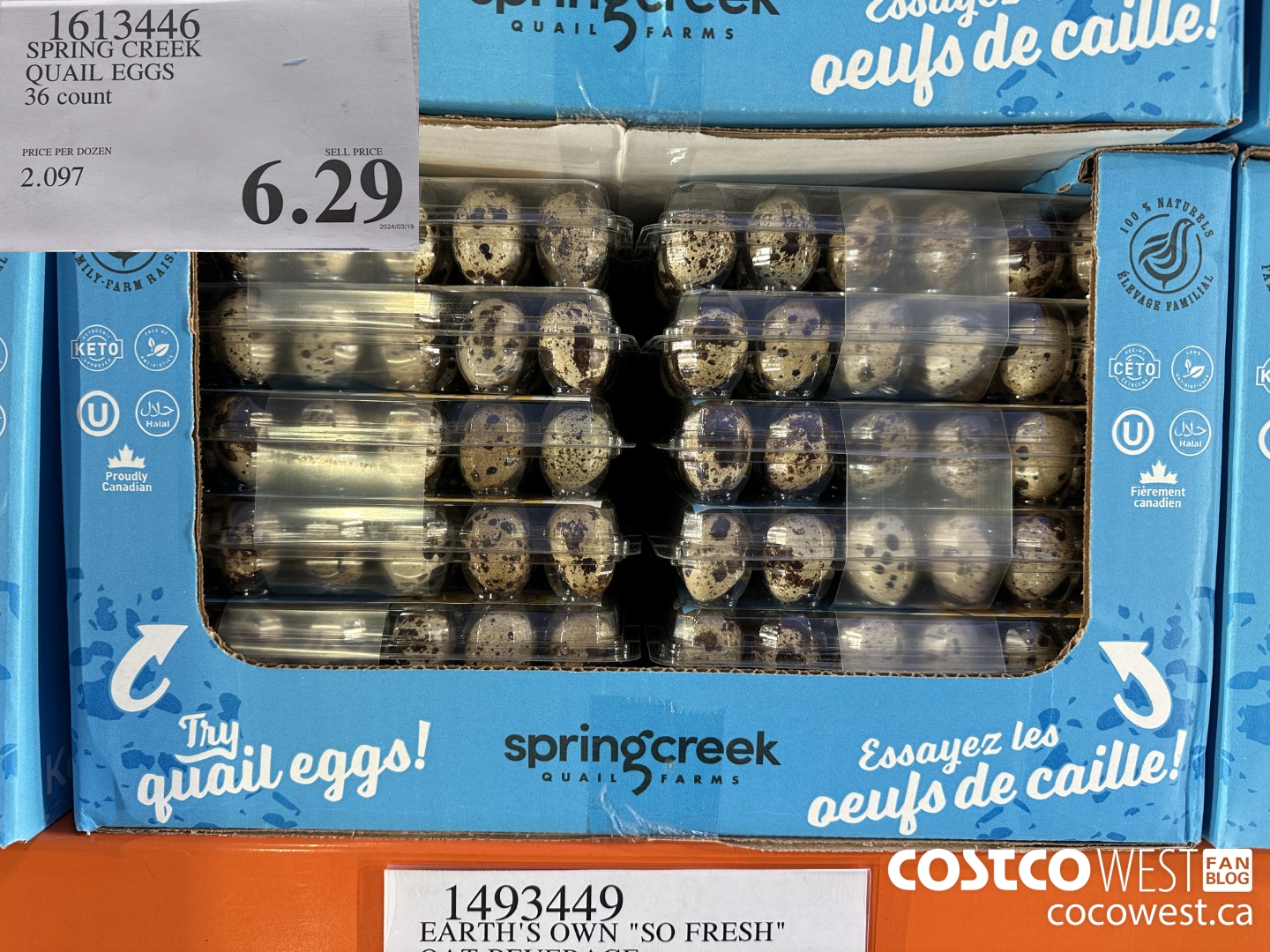 1613446 SPRING CREEK QUAIL EGGS 36 COUNT $6.29