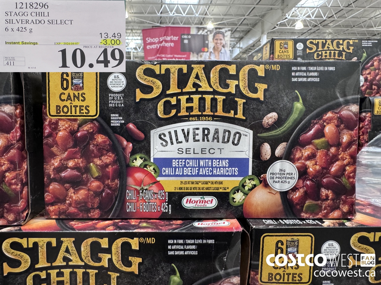 1218296 STAGG CHILI SILVERADO SELECT 6 x 425 g ($3.00 INSTANT SAVINGS EXPIRES ON 2024-04-07) $10.49