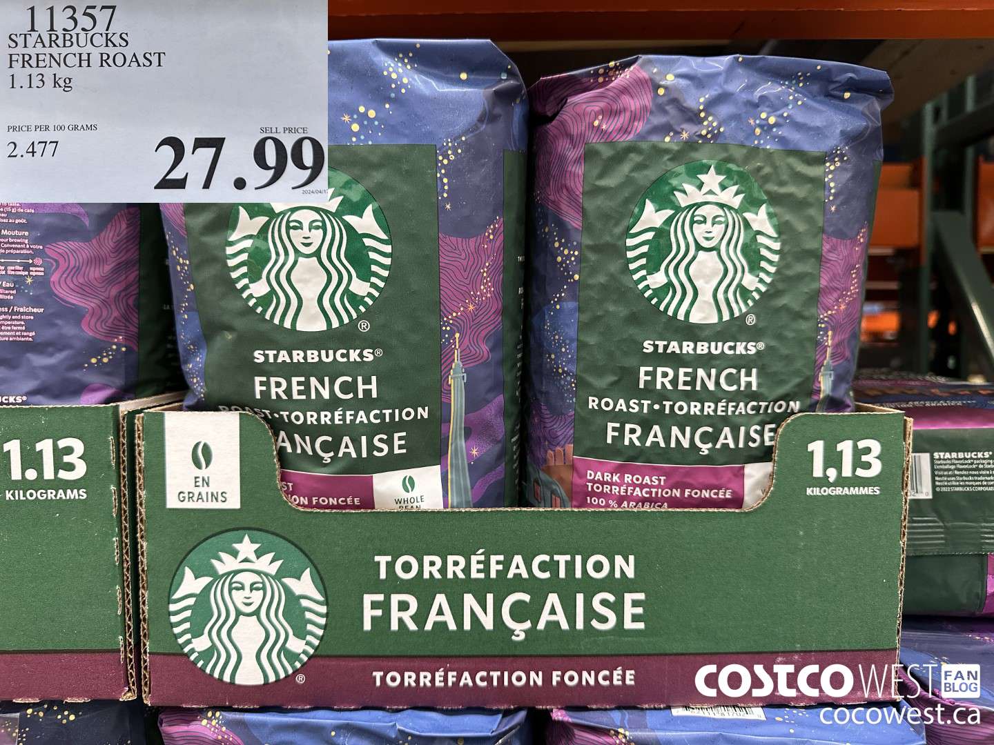 11357 STARBUCKS FRENCH ROAST 1.13KG $27.99