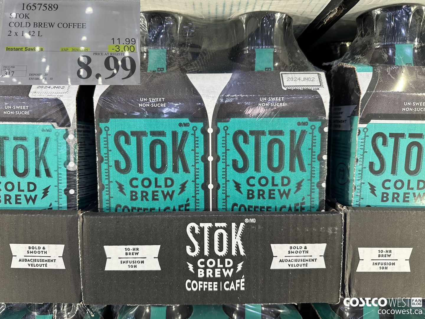 1657589 STOK COLD BREW COFFEE 2 X 1.42 L ($3.00 INSTANT SAVINGS EXPIRES ON 2024-05-05) $8.99