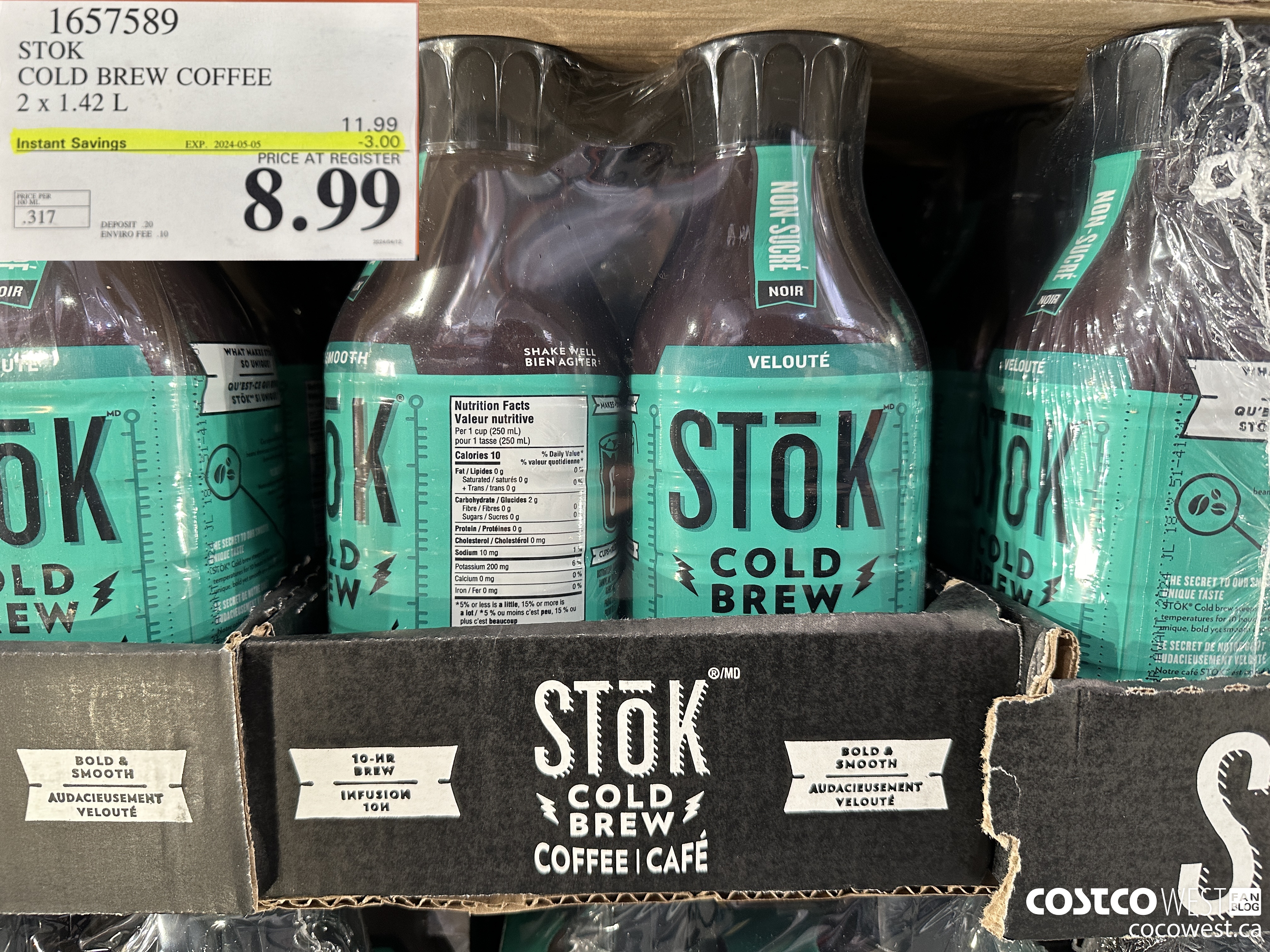 1657589 STOK COLD BREW COFFEE 2 X 1.42 L ($3.00 INSTANT SAVINGS EXPIRES ON 2024-05-05) $8.99
