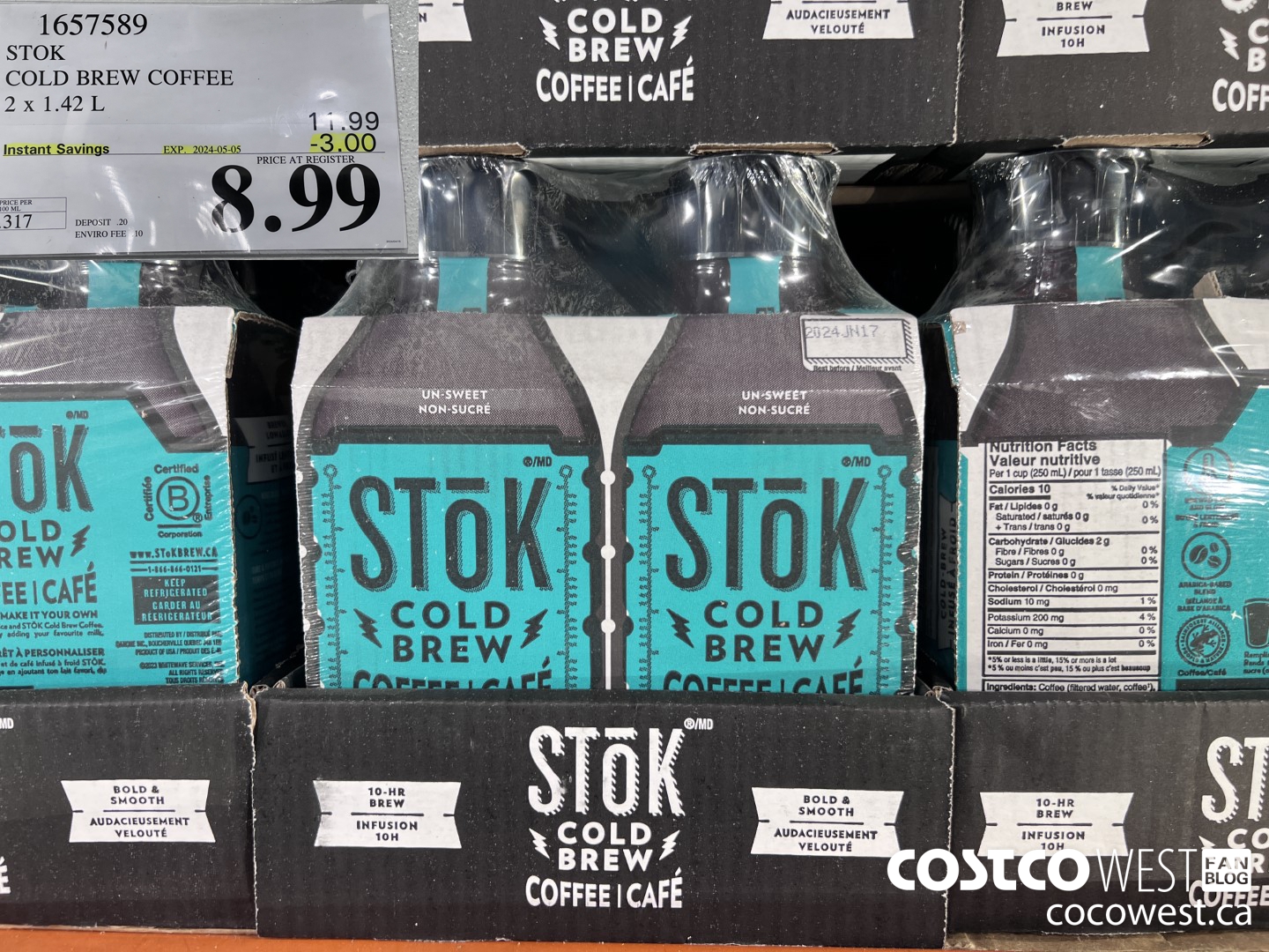 1657589 STOK COLD BREW COFFEE 2 X 1.42 L ($3.00 INSTANT SAVINGS EXPIRES ON 2024-05-05) $8.99