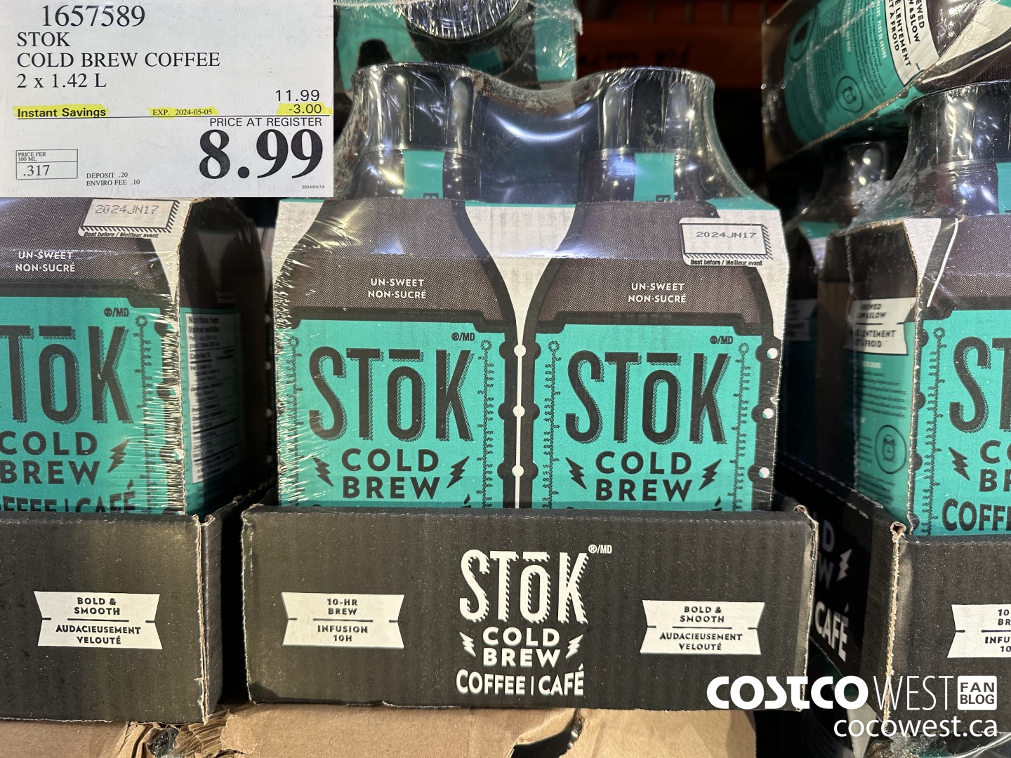 1657589 STOK COLD BREW COFFEE 2 X 1.42 L ($3.00 INSTANT SAVINGS EXPIRES ON 2024-05-05) $8.99