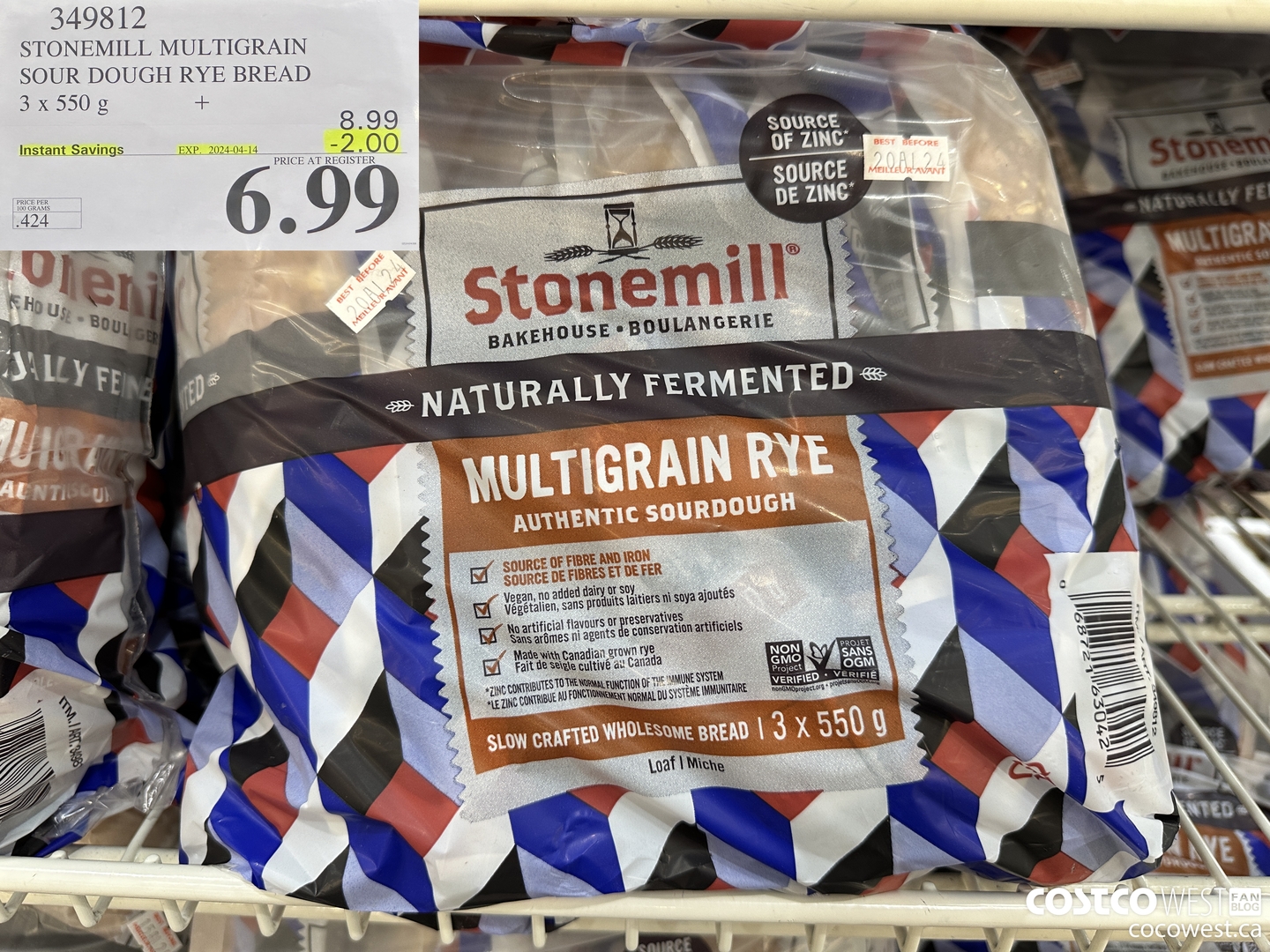 349812 STONEMILL MULTIGRAIN SOUR DOUGH RYE BREAD 3 x 550 g ($2.00 INSTANT SAVINGS EXPIRES ON 2024-04-14) $6.99