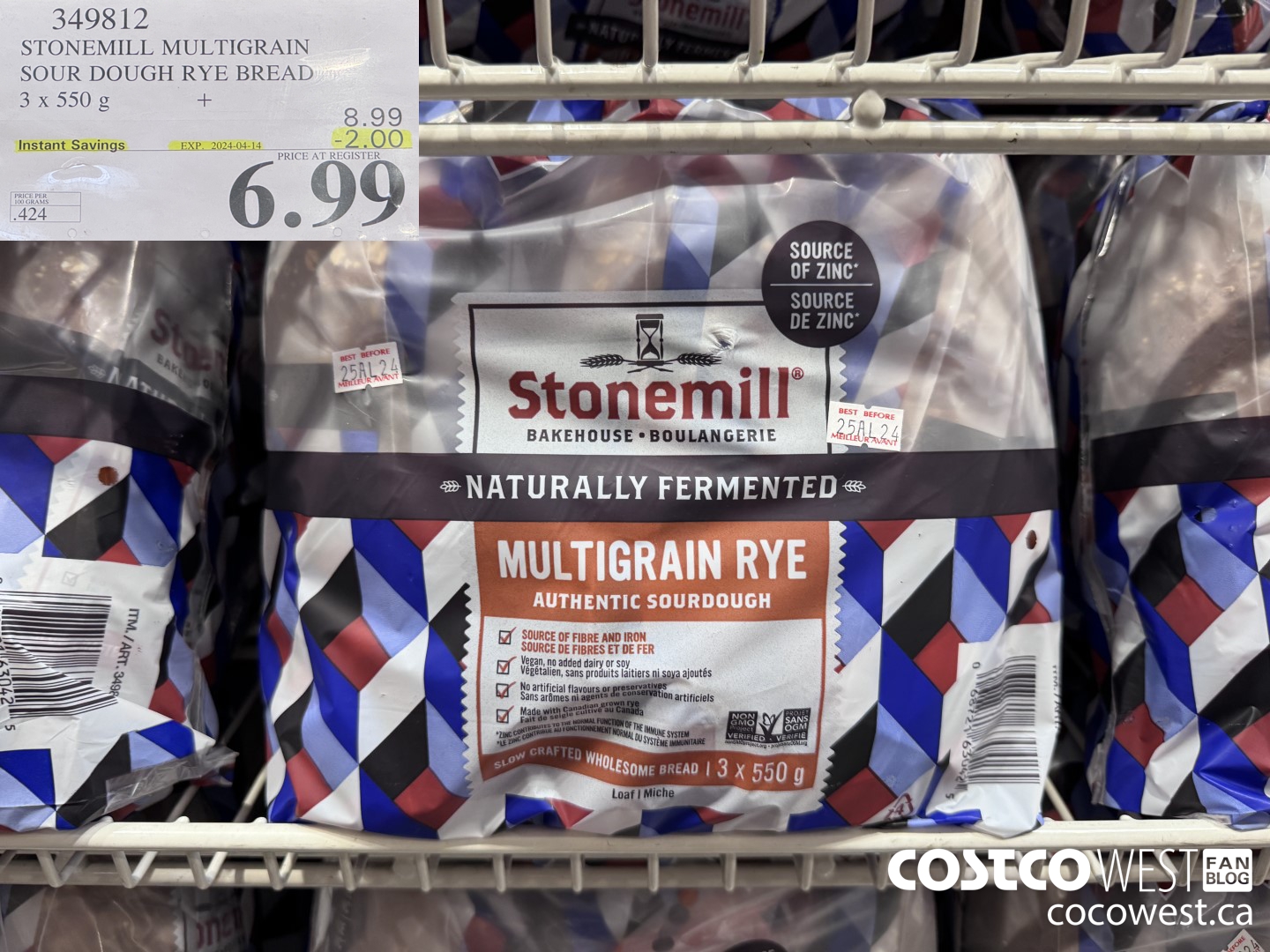 349812 STONEMILL MULTIGRAIN SOUR DOUGH RYE BREAD 3 x 550 g ($2.00 INSTANT SAVINGS EXPIRES ON 2024-04-14) $6.99