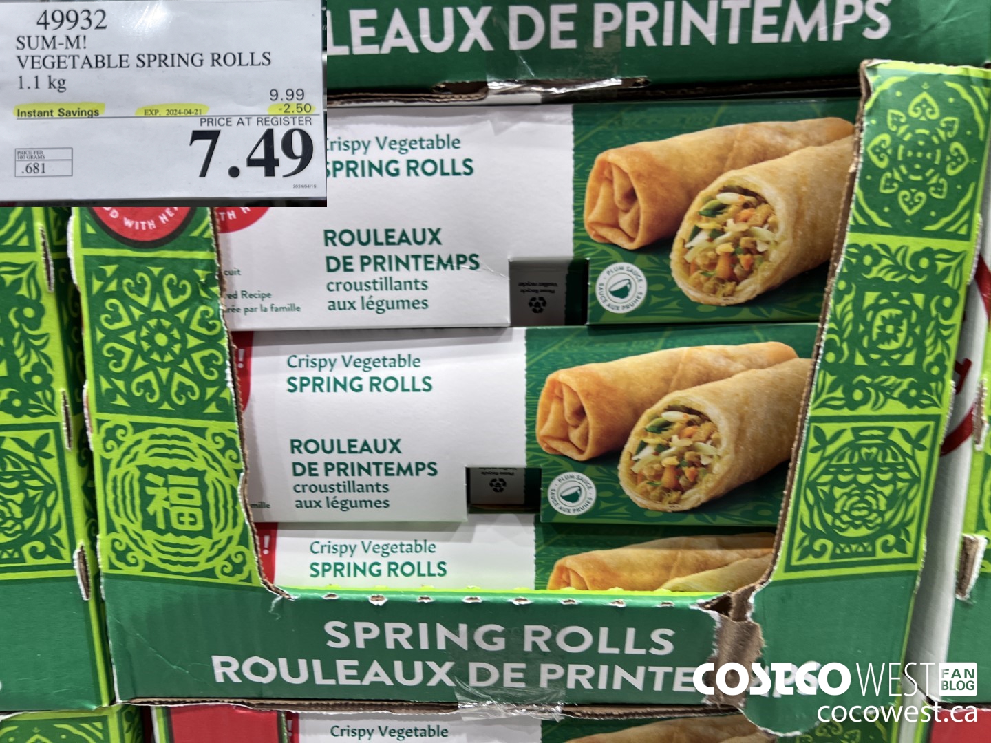 49932 SUM-M! VEGETABLE SPRING ROLL 1 kg ($2.50 INSTANT SAVINGS EXPIRES ON 2024-04-21) $7.49