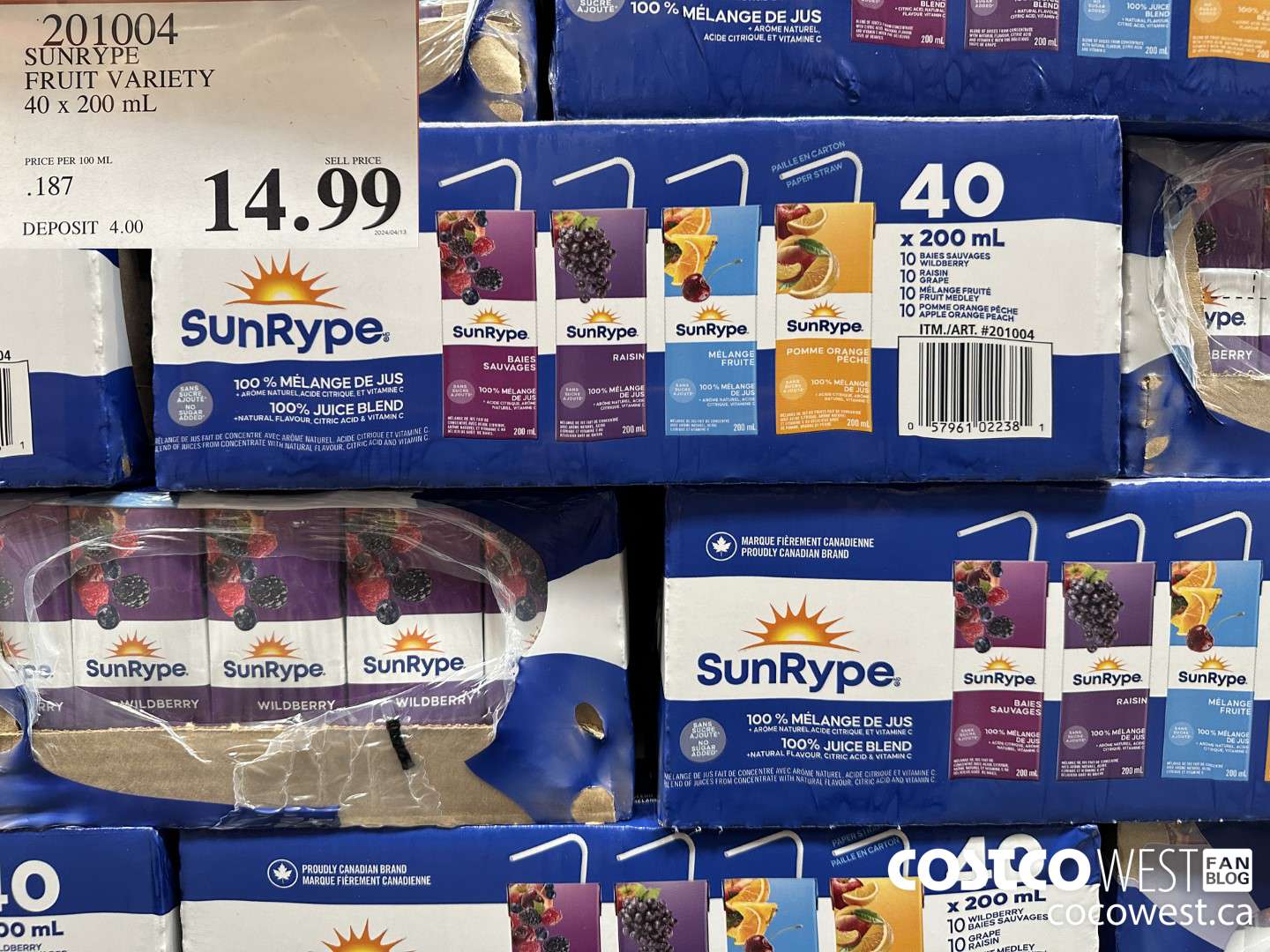 201004 SUNRYPE FRUIT VARIETY 40 X 200 ML $14.99