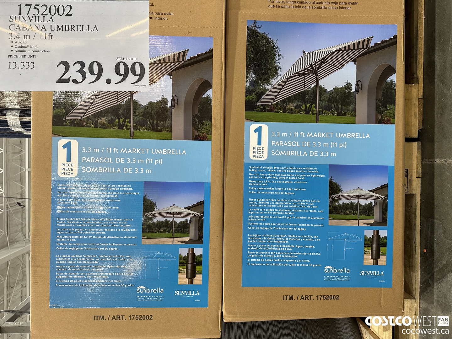 1752002 SUNVILLA CABANA UMBRELLA 3.4 M / 11FT $239.99