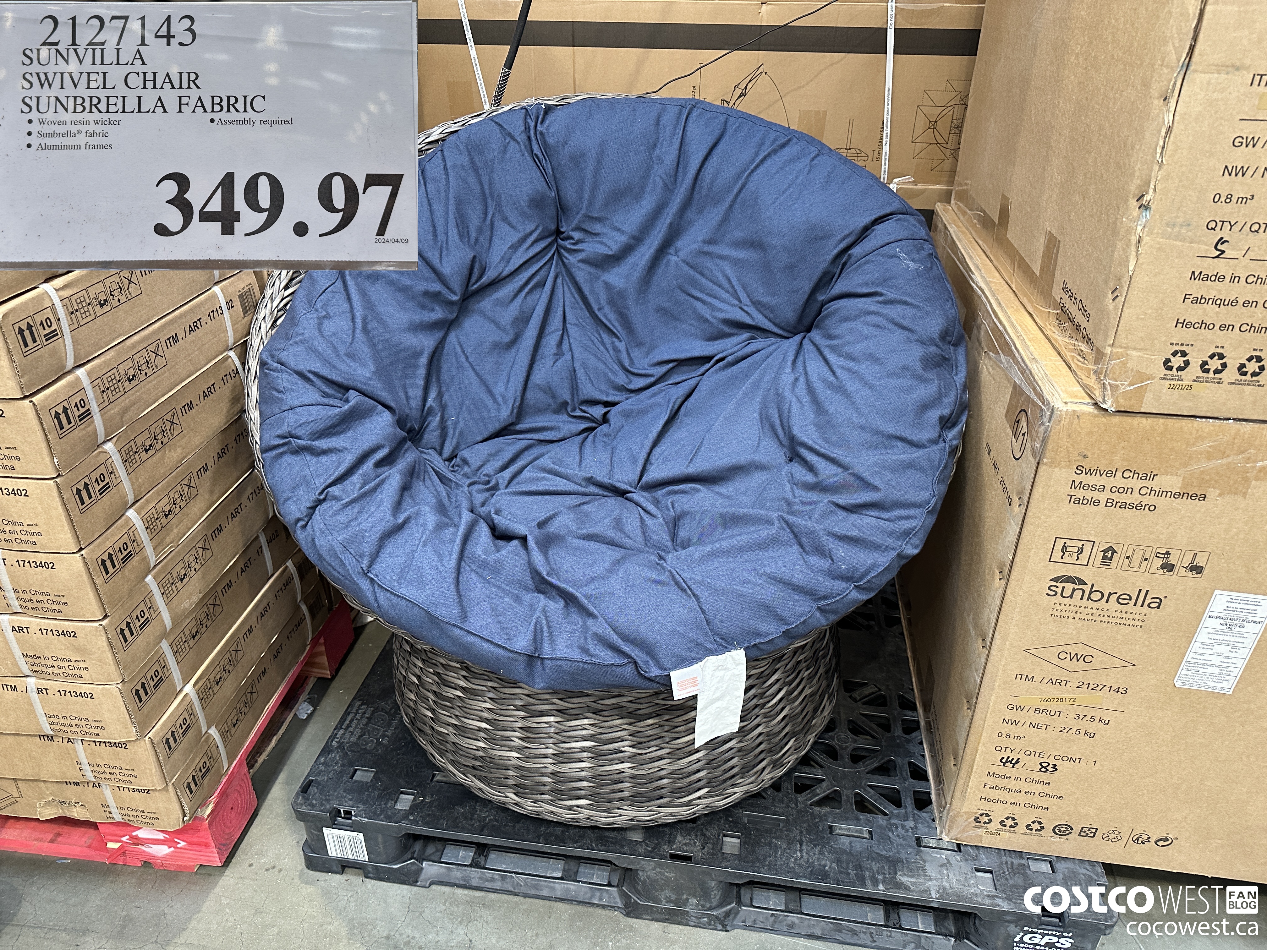 2127143 SUNVILLA SWIVEL CHAIR SUNBRELLA FABRIC $349.97