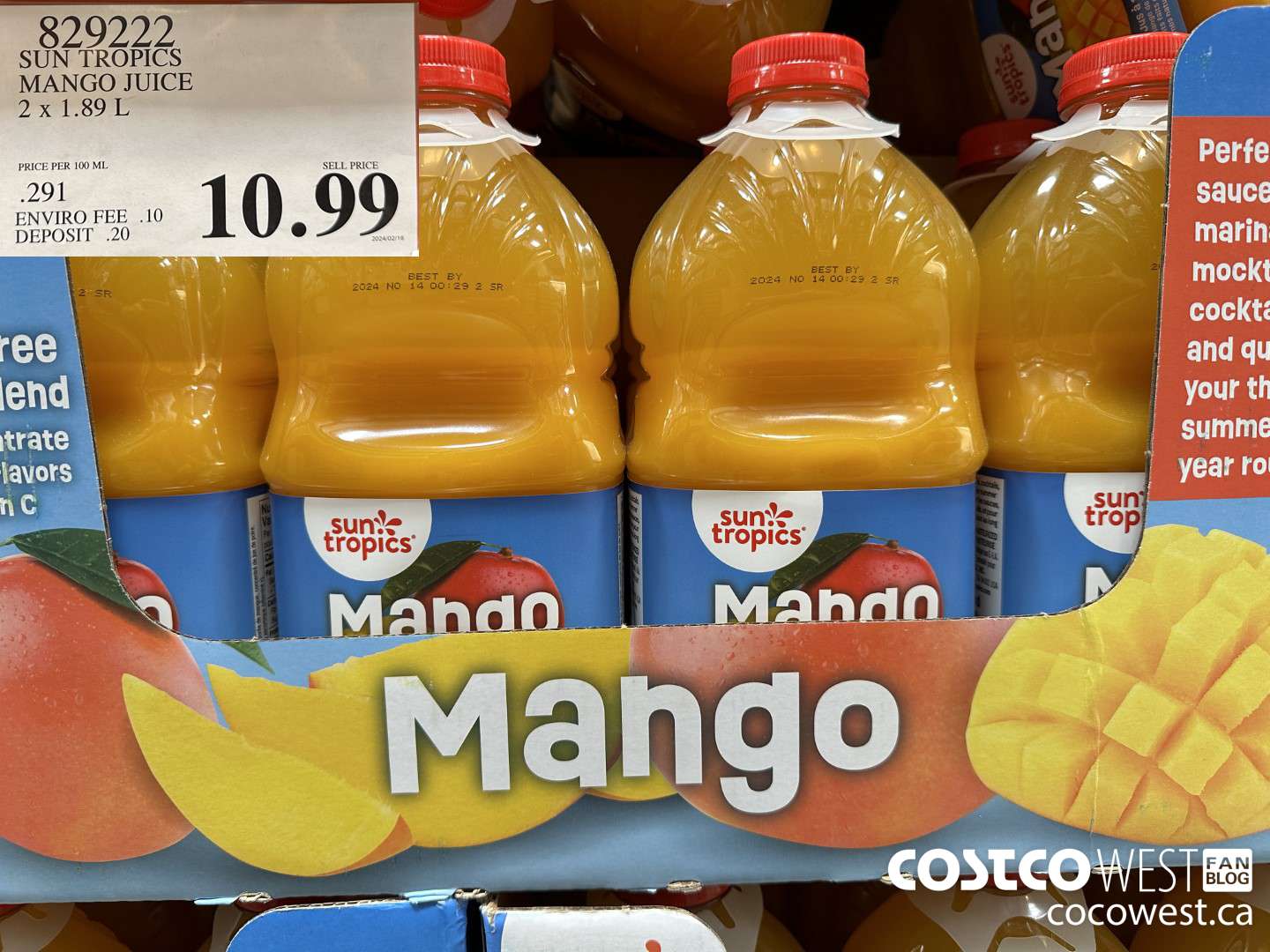 829222 SUN TROPICS MANGO JUICE 2 X 1.89L $10.99