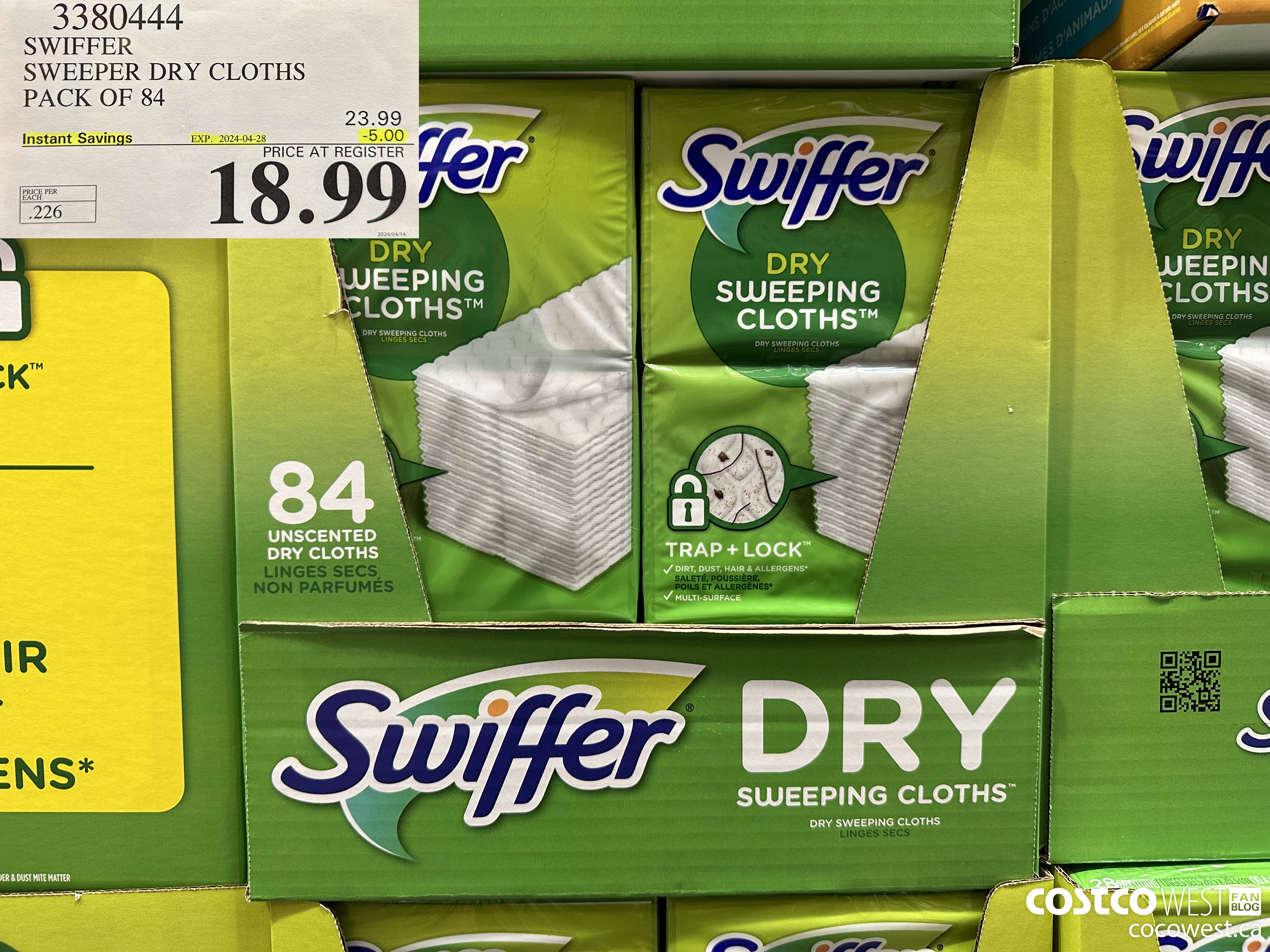 3380444 SWIFFER SWEEPER DRY CLOTHS PACK OF 84 ($5.00 INSTANT SAVINGS EXPIRES ON 2024-04-28) $18.99