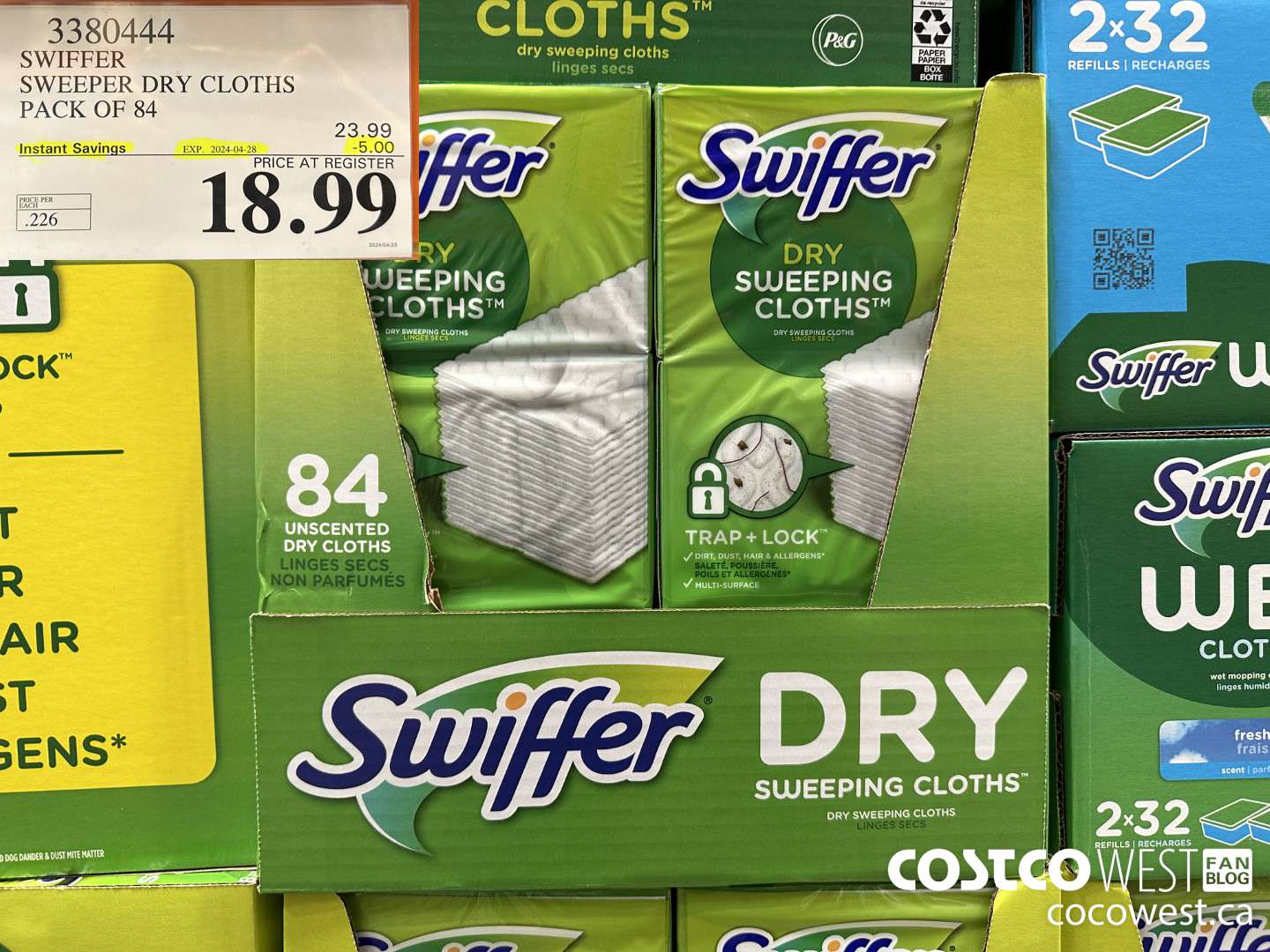 3380444 SWIFFER SWEEPER DRY CLOTHS PACK OF 84 ($5.00 INSTANT SAVINGS EXPIRES ON 2024-04-28) $18.99
