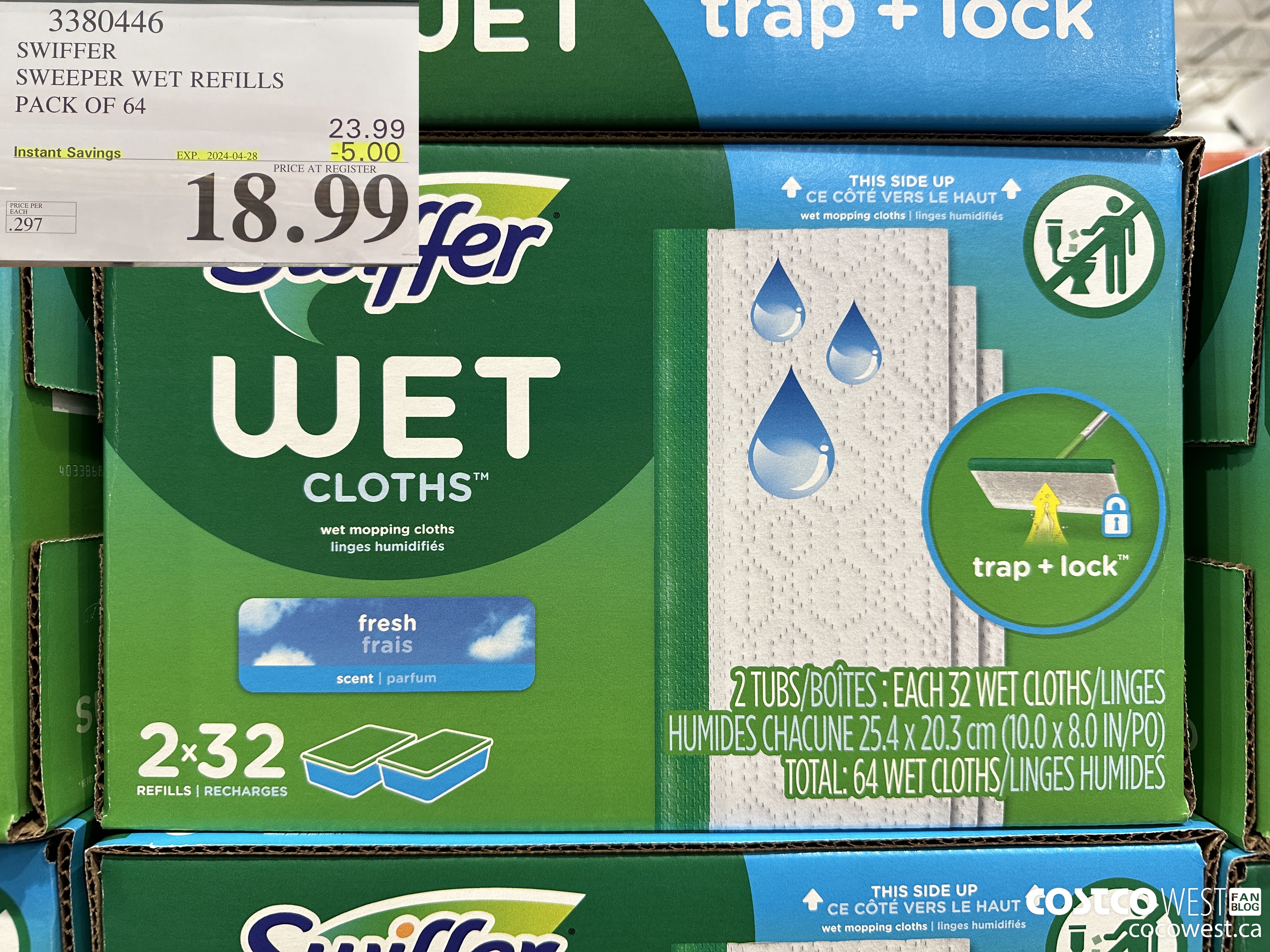 3380446 SWIFFER SWEEPER WET REFILLS PACK OF 64 ($5.00 INSTANT SAVINGS EXPIRES ON 2024-04-28) $18.99